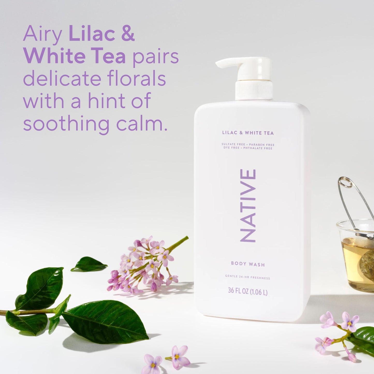 Native Body Wash for Women & Men, Lilac & White Tea, 36 oz Pump Bottle, Sulfate-Free & Gentle Beauty & Personal Care Native