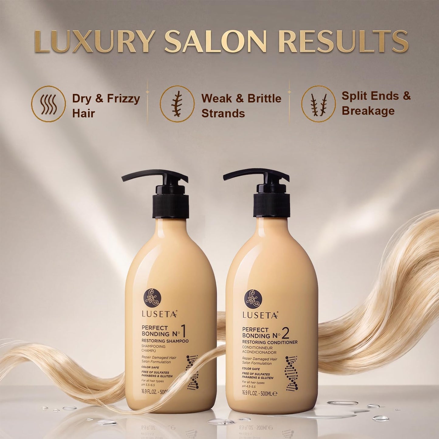 LUSETA Bond Repair & Revitalizing Shampoo and Conditioner Set for Chemically Damaged Hair. Deep Moisture to Smooth Frizz & Add Shine. Strengthens Hair Beauty & Personal Care L LUSETA