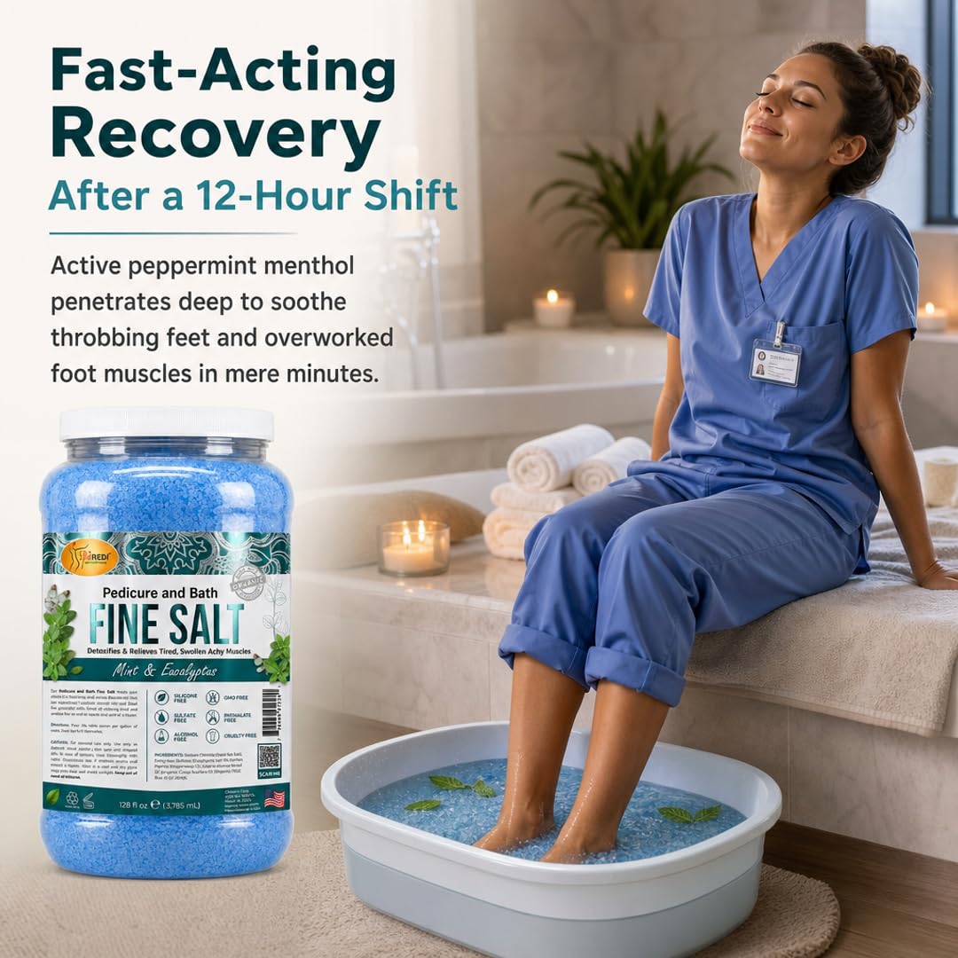 SPA REDI - Detox Foot Soak Pedicure and Bath Fine Salt, Mint and Eucalyptus, 128 Oz - Made with Dead Sea Salts, Argan Oil, Coconut Oil, and Essential Beauty and Personal Care SPA REDI