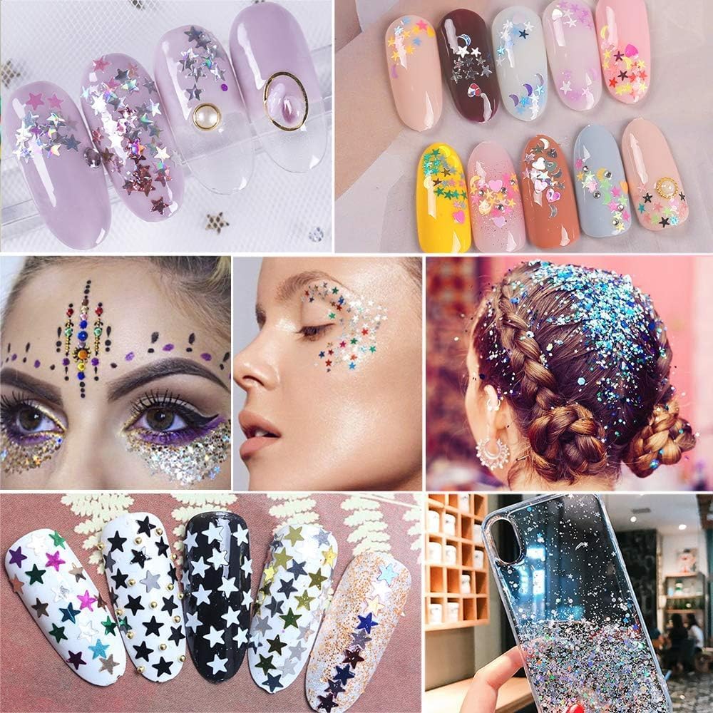 EBANKU Star Glitter Confetti, 24 Boxes Holographic Sequins 3D Laser Nail Art Flakes Colorful Nail Glitter Manicure Decals Nail Decoration Beauty & Personal Care EBANKU