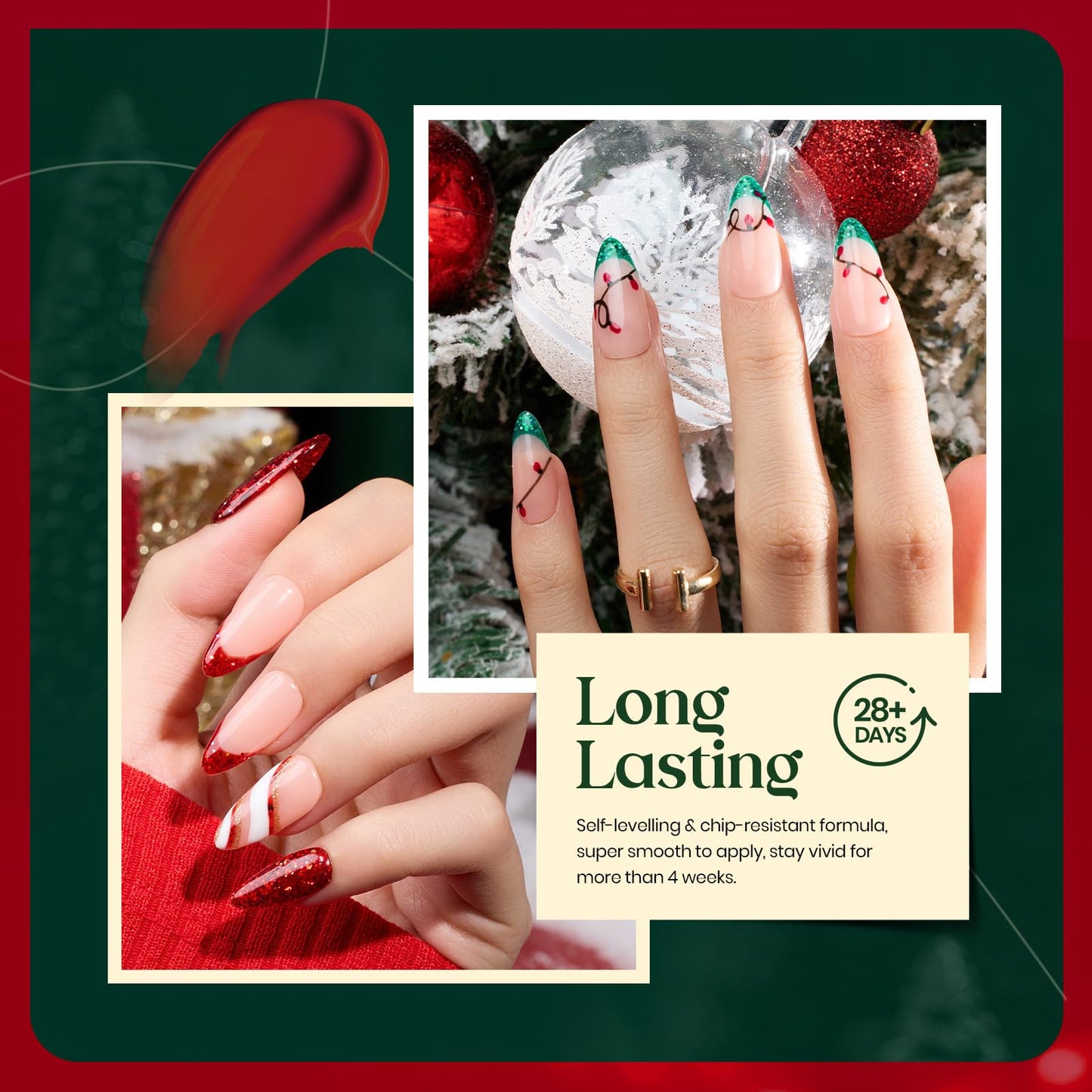 Beetles Valentines Gel Nail Polish, Red Sparkle Green Glitter Gold Silver Winter Gel Polish Dark Red Gel Polish Kits Soak Off Nail Lamp Uv LED Cured Beauty & Personal Care beetles Gel Polish