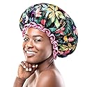 mikimini Large Shower Cap for Women Long Hair, Rainforest Bath Shower Caps with Pink Lace, Reusable Waterproof Shower Hat for Girls Beauty & Personal Care mikimini
