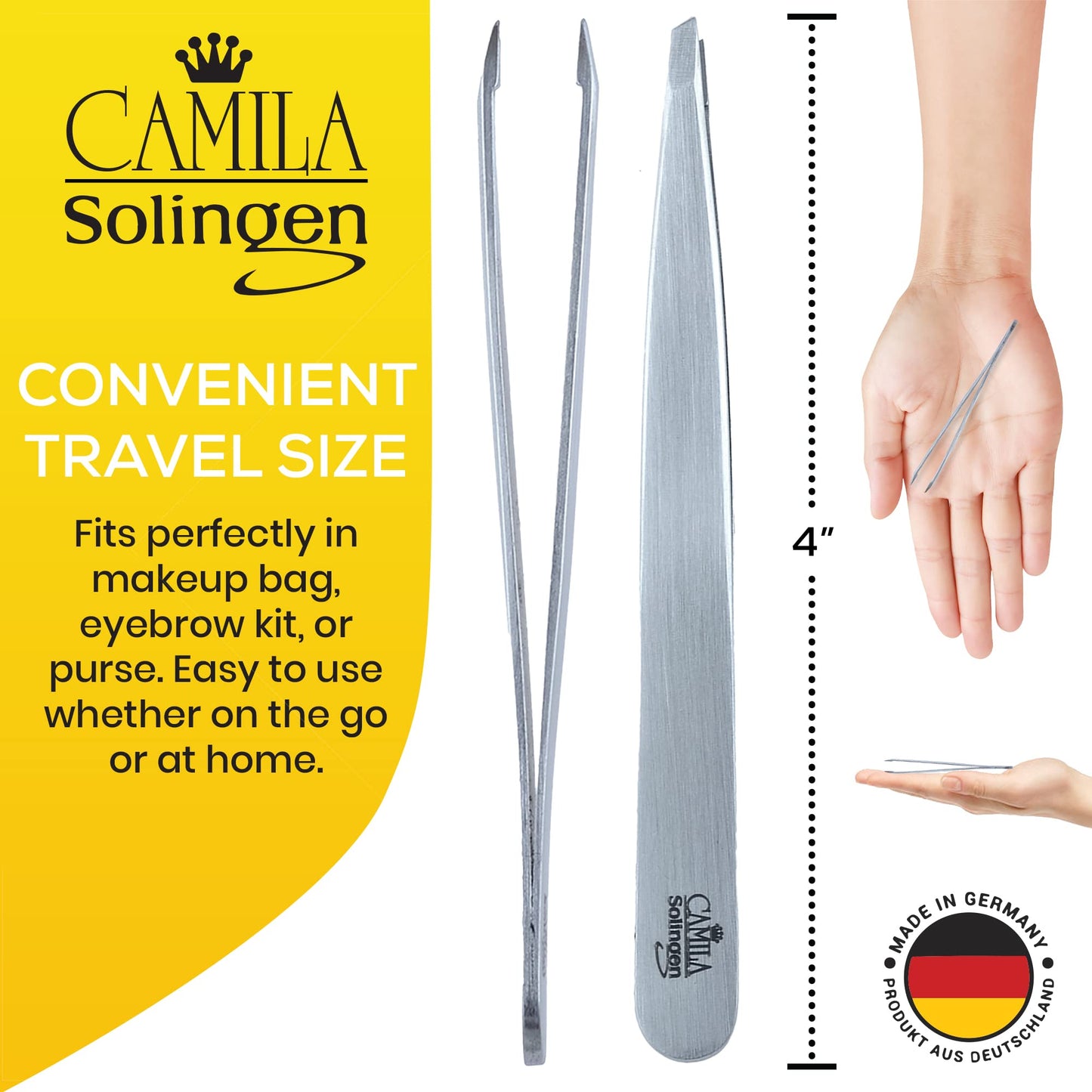 Camila Solingen CS25 4" Professional Surgical Grade Stainless Steel Precision Tip Eyebrow Tweezers for Facial Hair Shaping & Removal. Beauty Tool Beauty and Personal Care Camila Solingen