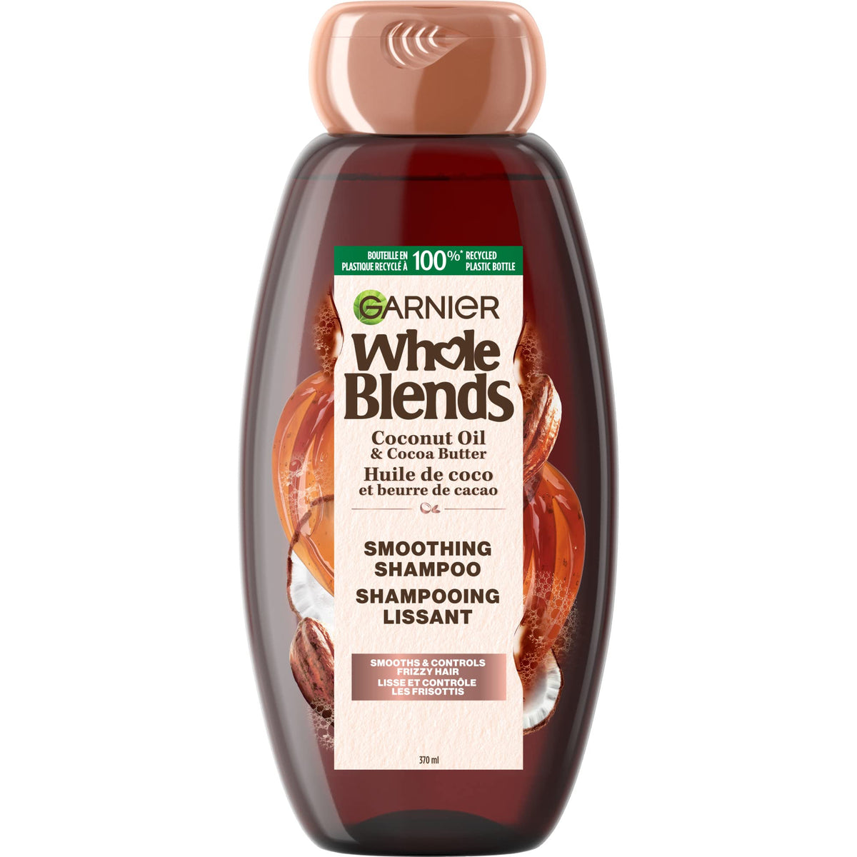 Garnier Whole Blends Coconut Oil & Cocoa Butter Scent Smoothing Shampoo for Frizzy Hair, Paraben-Free, Nourishing, Unisex, 12.5 Fl Oz