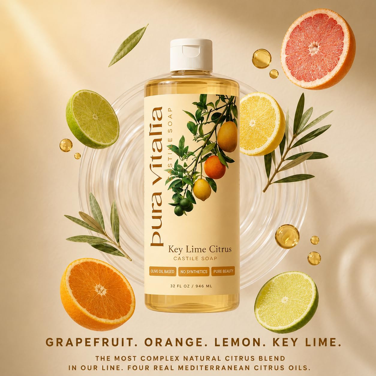 Pura Vitalia Key Lime Citrus Castile Soap Body Wash | With Organic Aloe & 4 Mediterranean Citrus Oils | No SLS, Parabens or Synthetic Fragrance | Beauty & Personal Care Pura Vitalia