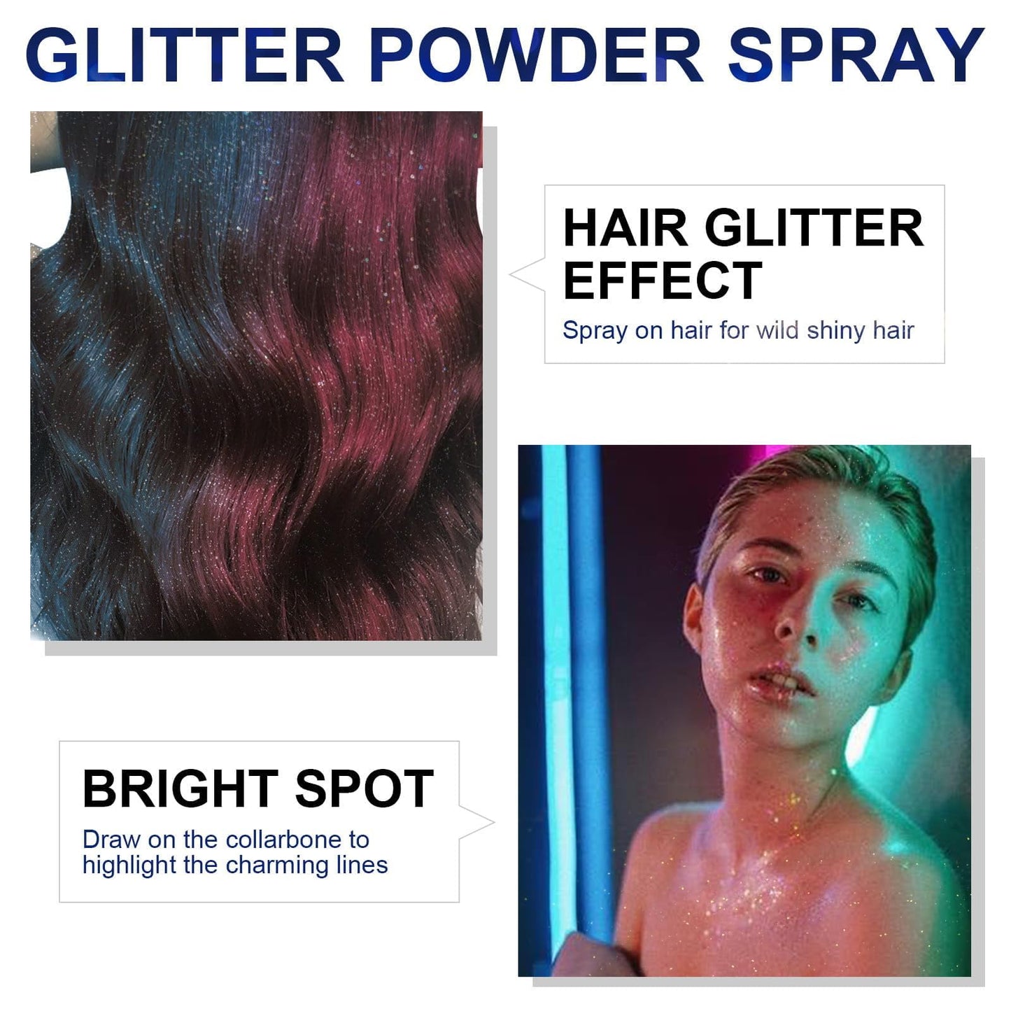 HANYWIL Body Glitter, Glitter Spray for Hair and Body, Spray, Hairspray Clothes, Long-Lasting Shimmer Suitable Stage, Festival Rave Makeup Prom Beauty & Personal Care HANYWIL
