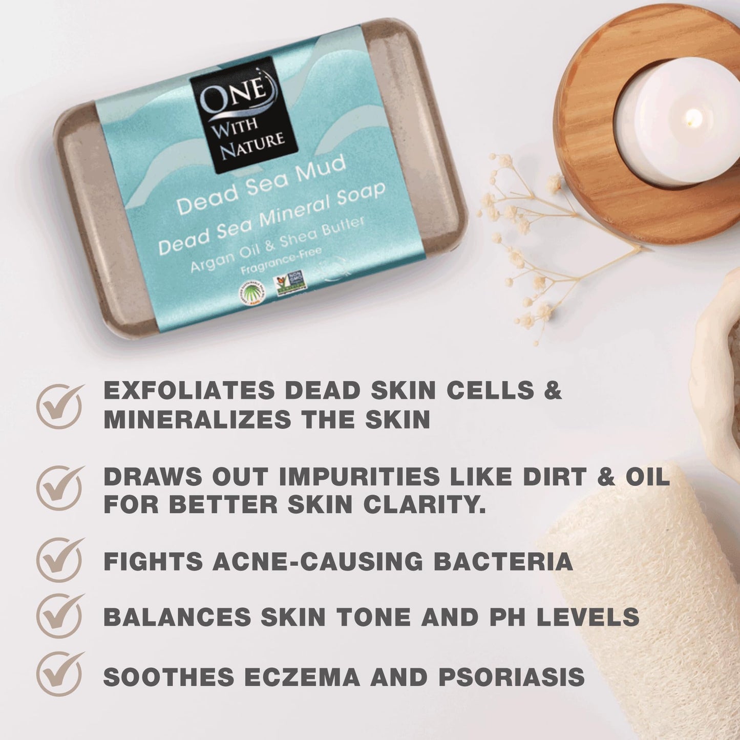 One With Nature Dead Sea Mud Soap 4oz 3-Pack - Purifying and Exfoliating Soap Bar with Dead Sea Salt Minerals for Face & Body, for Men & Women Beauty & Personal Care One With Nature