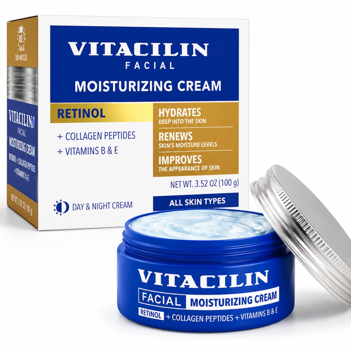 Vitacilin Facial Moisturizer with Retinol, Collagen Peptides & Vitamins B + E, 3.5 oz for All Skin Types Beauty & Personal Care Tu Salud Plus