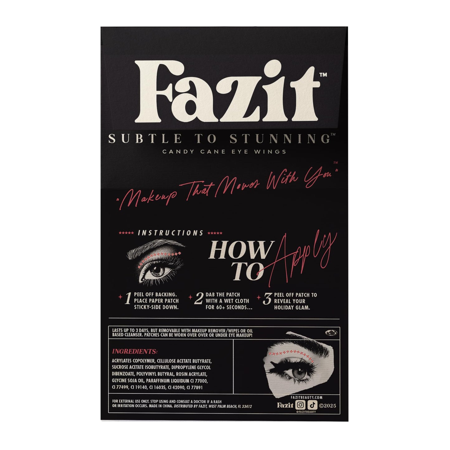 Fazit Makeup Patches - Candy Cane Eye Wings - Glow Up Make-Up Patches - Cute Glitter Makeup Accessories For Women - Cosmetic Glitter For Face Beauty & Personal Care Fazit