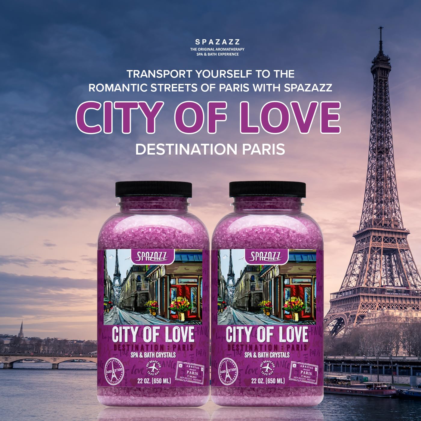 Spazazz SPZ-301 Love & Romance in Paris Hot Tub Scent & Fragrance - Couples Spa Gift - Destination Bath Salt Crystals 22 oz Beauty and Personal Care Spazazz