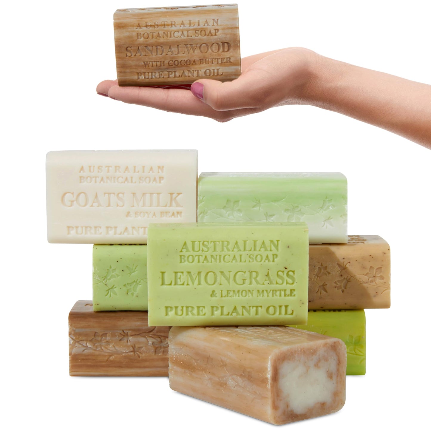 Australian Botanical Soap Variety Pack, 6.6 oz Bars - Goat Milk, Eucalyptus, Sandalwood, Coconut, Lemongrass, Aloe, Tea Tree, Oat Milk - Enriched Beauty & Personal Care Australian Botanical Soap