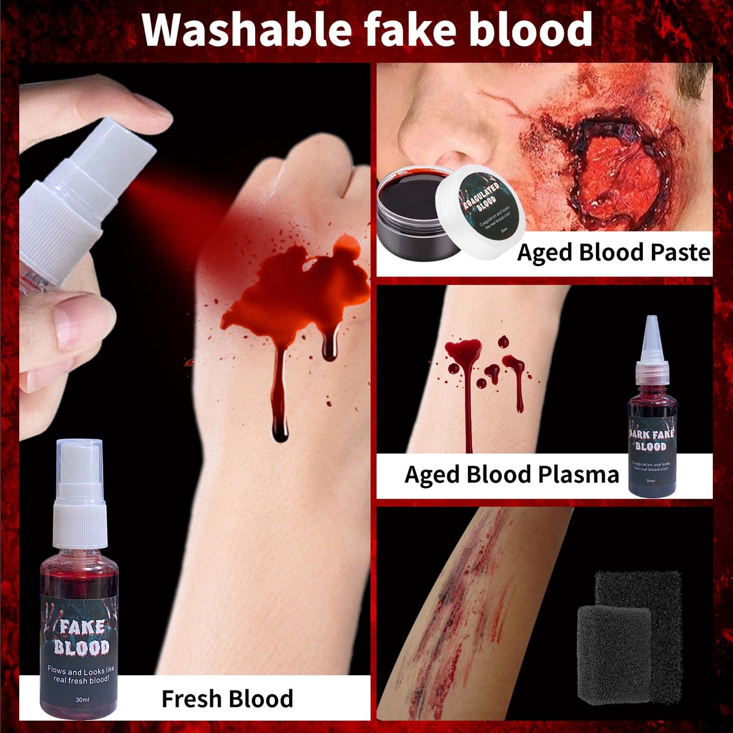 5PCS Halloween Fake Blood Kit, Fake Blood Spray, Fake Blood for Clothes, Suitable for Vampires, Zombies, Horror Costumes Beauty & Personal Care TBTFW