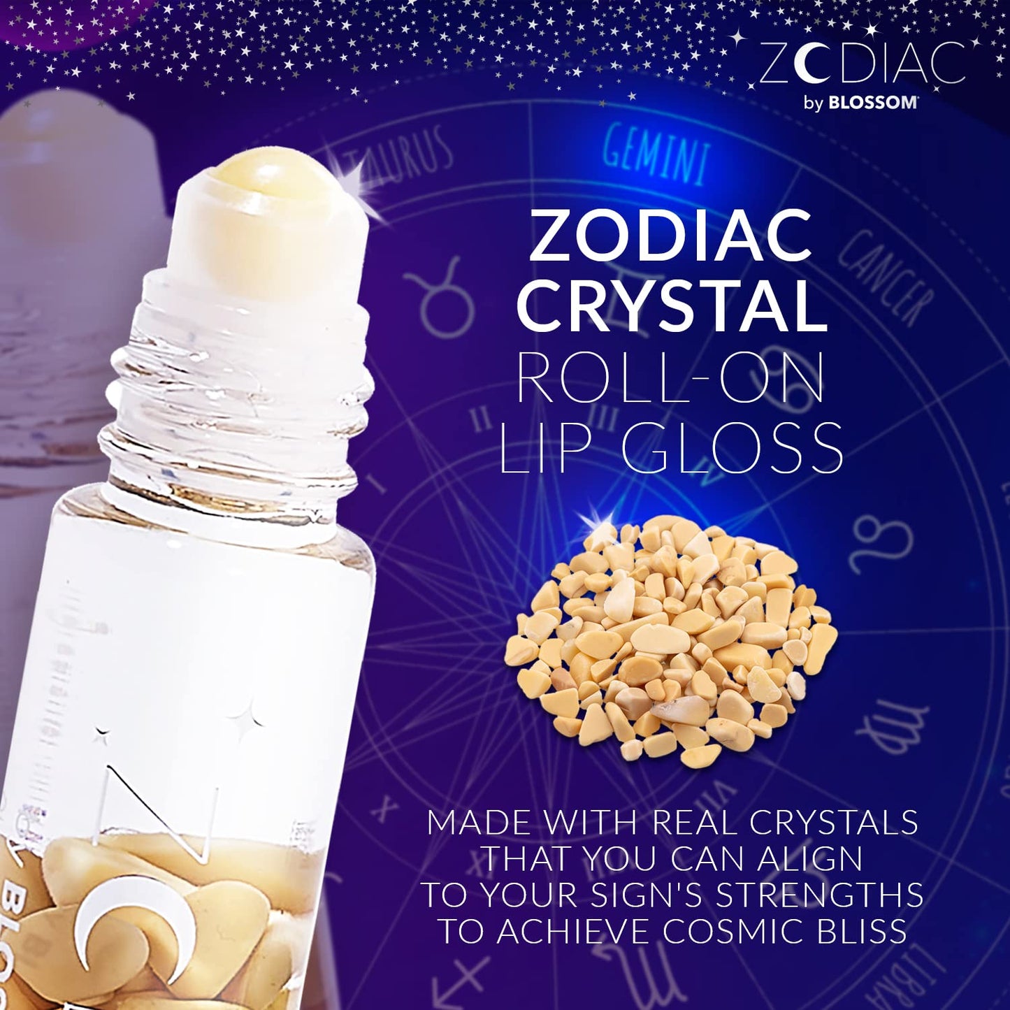 Blossom Lip Gloss Zodiac Sign Vanilla Scented Roll-On Lip Gloss, Moisturizing + Hydrating with Zodiac Crystals, Made in USA, 0.20oz, Gemini Beauty & Personal Care Blossom