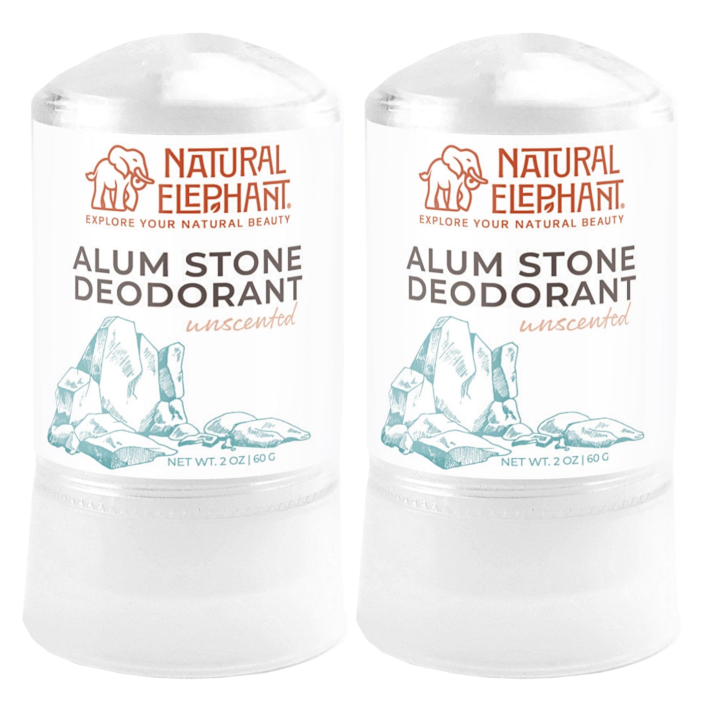 Natural Elephant Alum Stone Deodorant Stick 60g (2 oz) Natural Unscented Aluminum Free Salt Stone for Men and Women (2 Pack) Beauty and Personal Care Natural Elephant