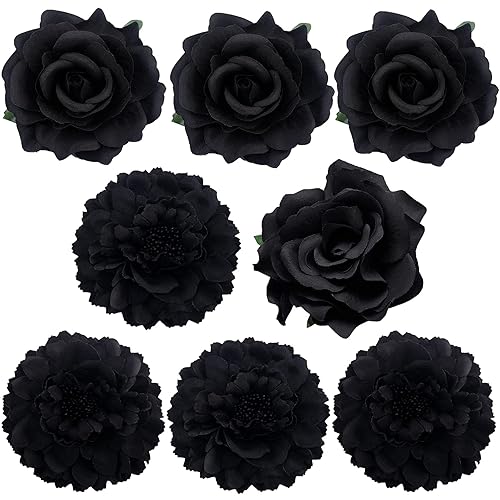 Large Floral Hair Accessory Set - Includes 4 Peony and 4 Rose Barrette Hair Clips for Flamenco Dance, Beach Party, Wedding (Black) Beauty & Personal Care BETITETO