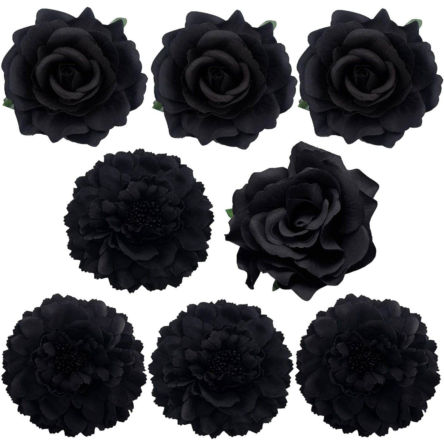 Large Floral Hair Accessory Set - Includes 4 Peony and 4 Rose Barrette Hair Clips for Flamenco Dance, Beach Party, Wedding (Black) Beauty & Personal Care BETITETO