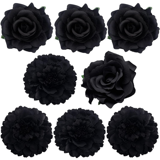 Large Floral Hair Accessory Set - Includes 4 Peony and 4 Rose Barrette Hair Clips for Flamenco Dance, Beach Party, Wedding (Black) Beauty & Personal Care BETITETO