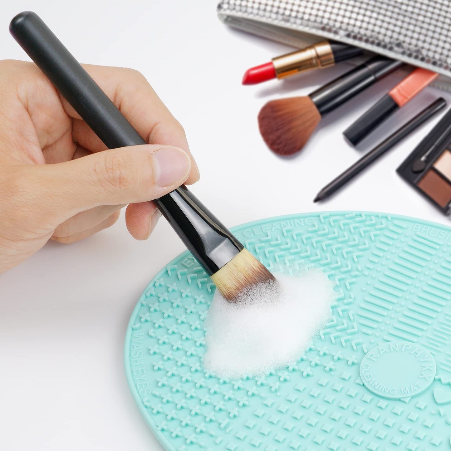 Ranphykx Makeup Brush Cleaner Mat, Silicone, Big Size, Green, Cleaning Pad with Suction Cup, Make Up Brush Cleaner Beauty & Personal Care Ranphykx