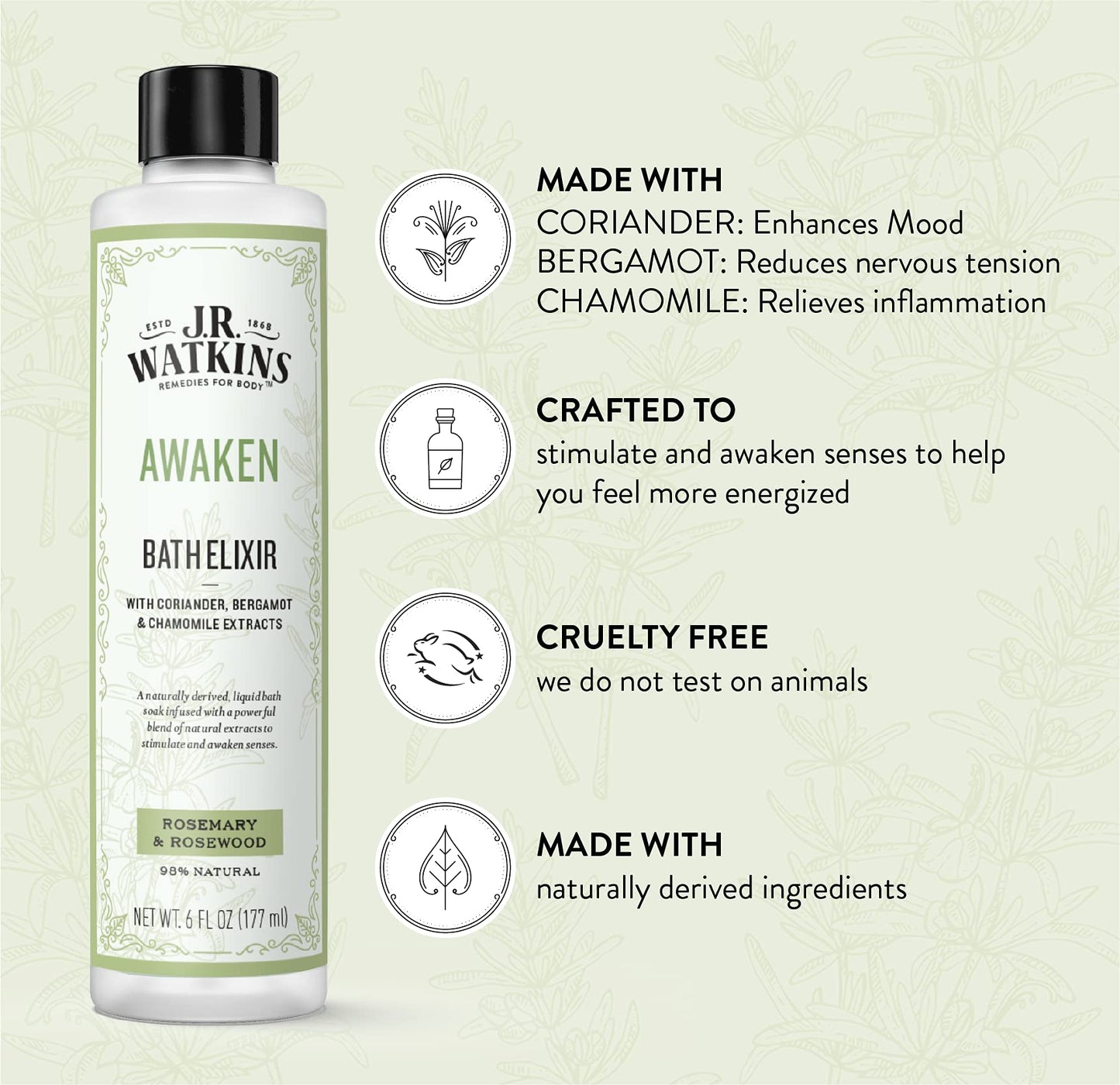 J.R. Watkins Awaken Bath Elixir, Liquid Bath Soak, Rosemary & Rosewood with Natural Extracts, No Salt, No Residue, 6 oz (Pack of 2) Beauty and Personal Care J.R. Watkins