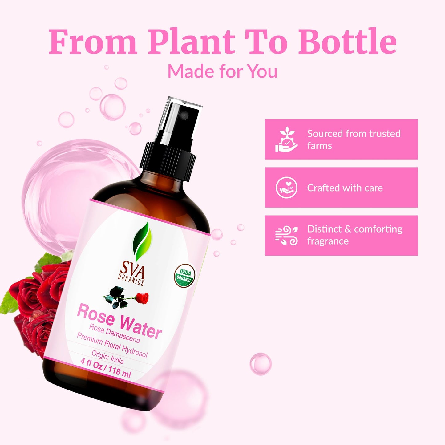 SVA ORGANICS Rose Water 4oz (118 ml) Refreshing Rose Water Spray for Skin Care, Skin Hydration, Bath, Soaps, Haircare & Aromatherapy Beauty & Personal Care SVA ORGANICS
