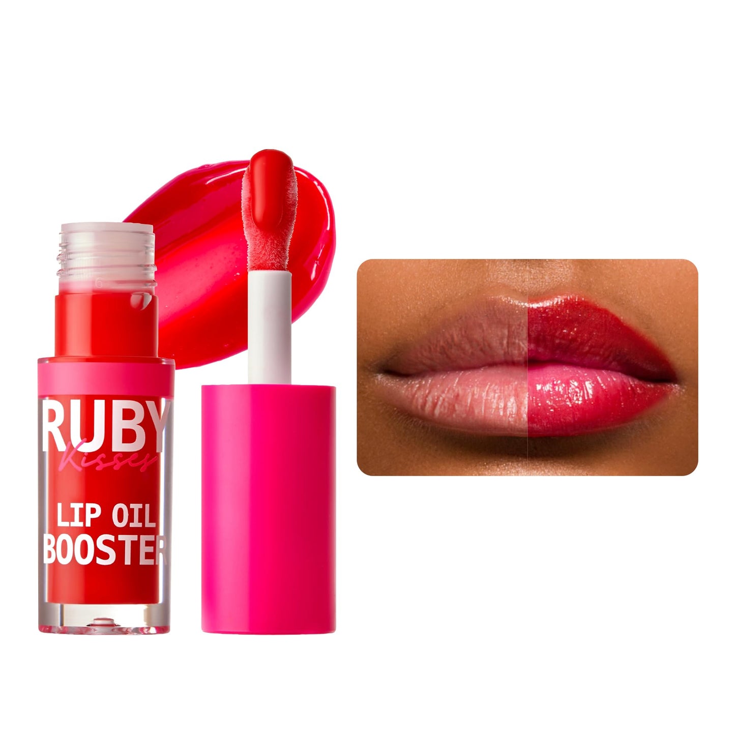 Ruby Kisses Lip Oil Booster, Hydrating Lip Gloss with Nourishing Natural Oil Blend, Jumbo Wand for Easy Application, Non-Sticky Formula (Hot Cherry) Beauty & Personal Care Ruby Kisses