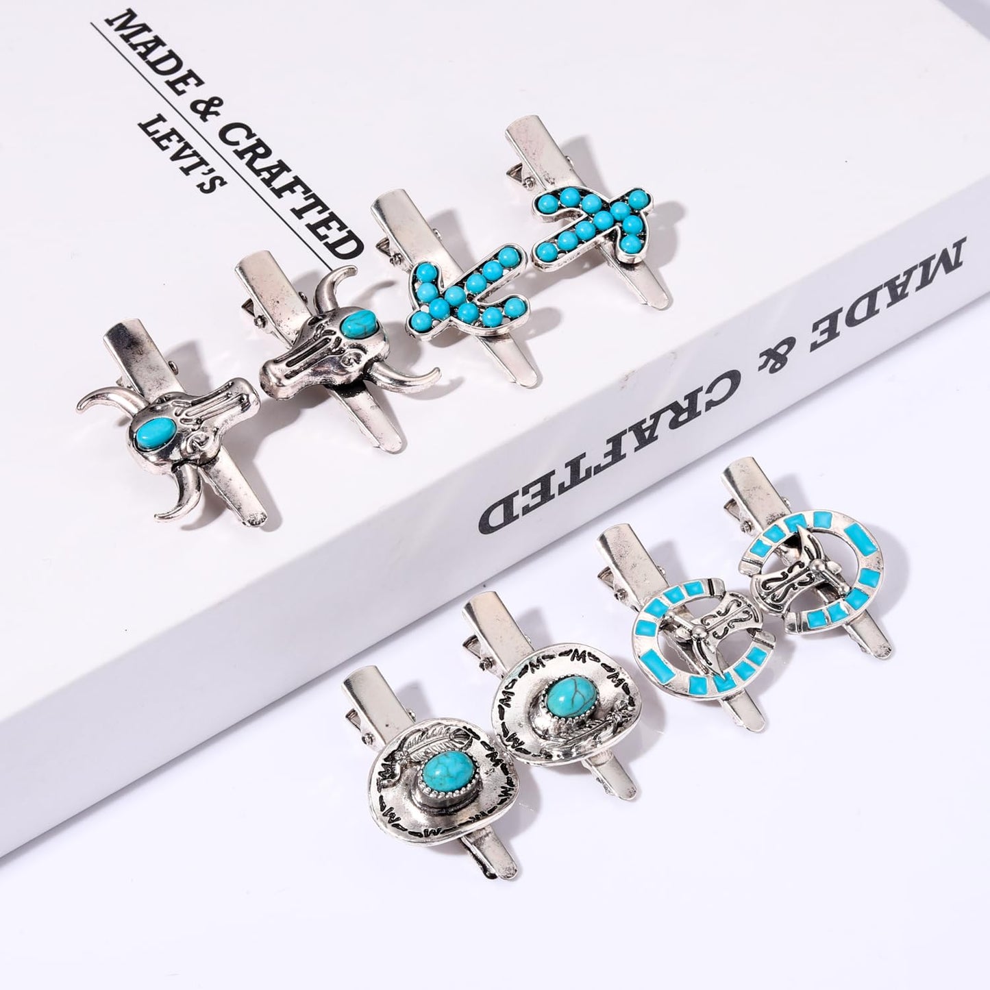 Western Cowboy Cowgirl Boot Hat Hair Clips - 8PCS Vintage Turquoise Star Lightning Cactus Hairpins - Women's Hair Accessories (Pattern A) Beauty & Personal Care mokkia