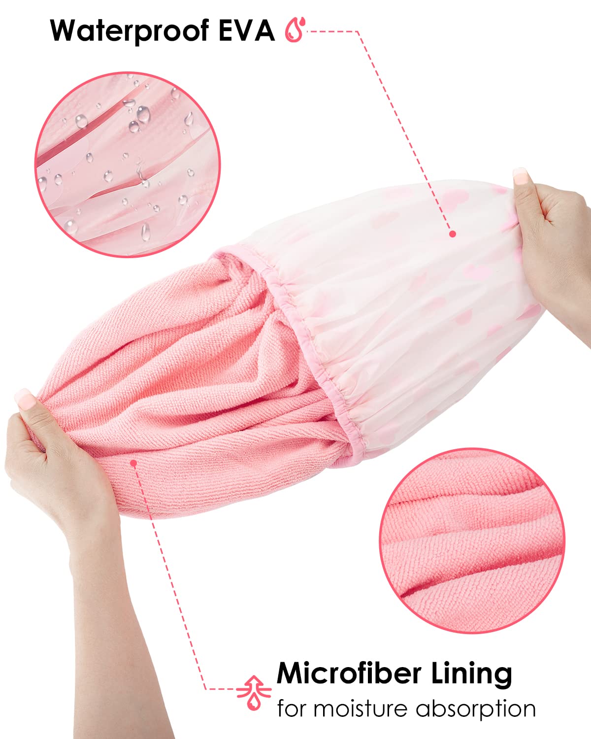 Auban Shower Cap, Shower Cap for Women Terry Cloth Lined EVA Exterior Reusable Double Layer Waterproof, Large Bath Hair Cap, Hotel Travel Essentials Beauty & Personal Care Auban