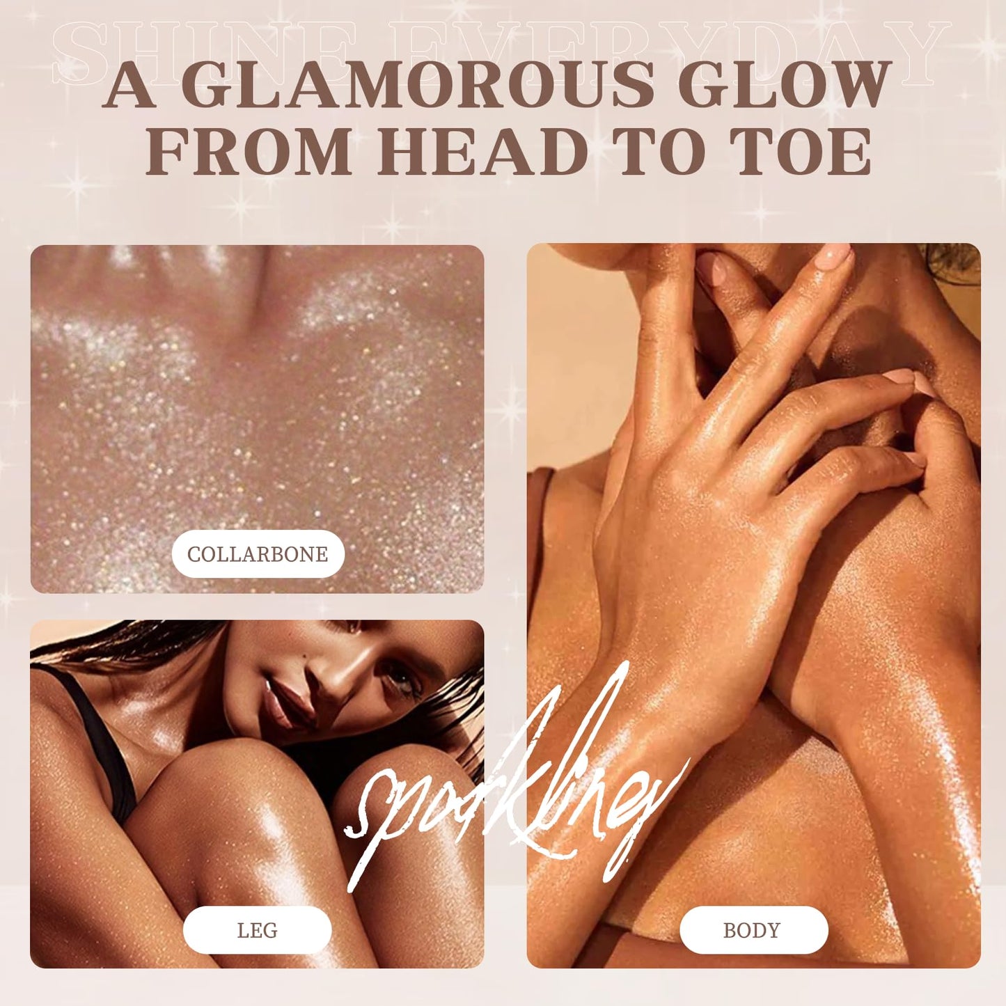 Body Glitter Spray, Body Shimmer Spray Quick Drying Body Glow Shimmer Long-Lasting Shiny Glitter for Women Men for Party, Concert 2.6 Fl Oz. (Light Beauty & Personal Care BRIMFULITE