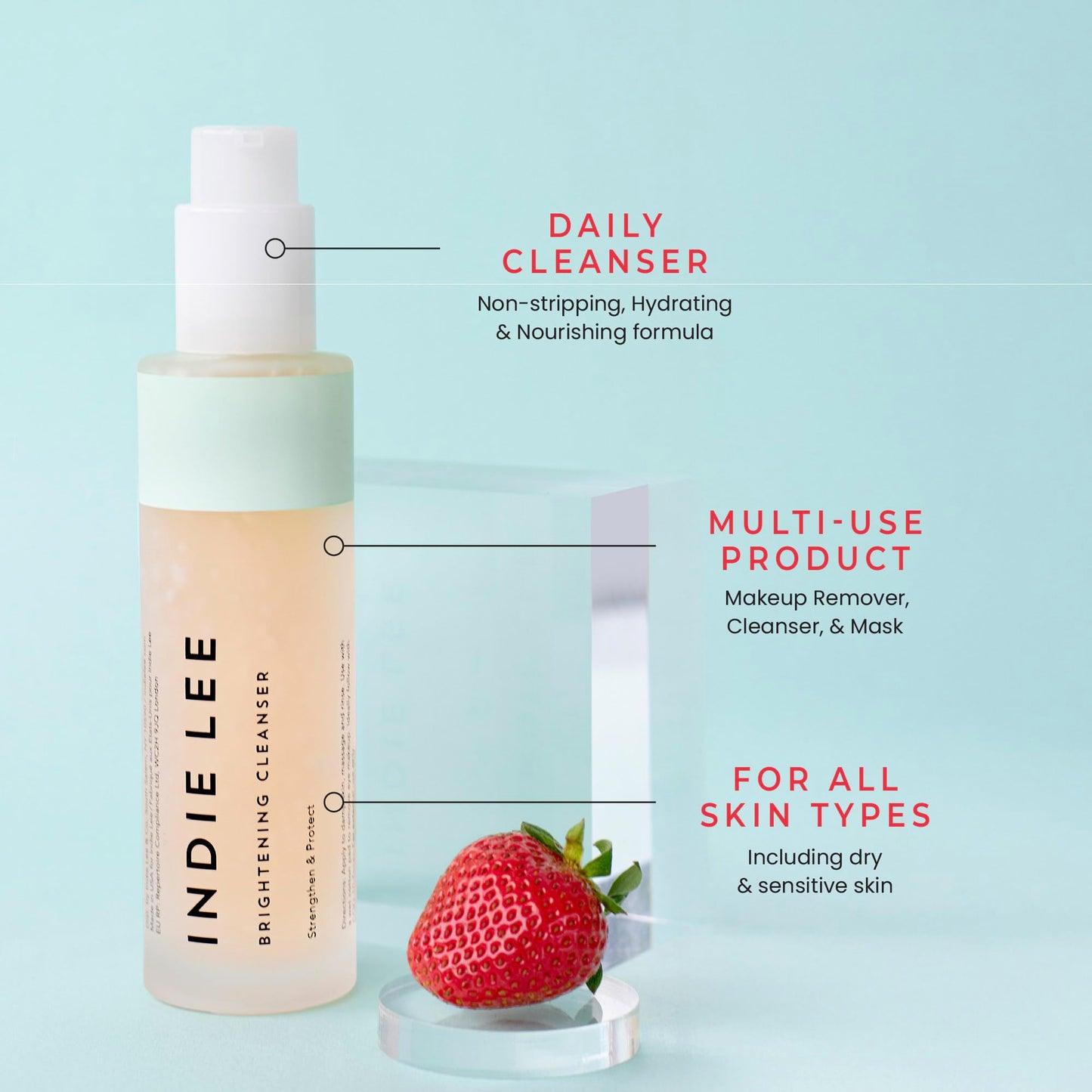 Indie Lee Brightening Facial Cleanser - Daily Hydrating Cleanser, Makeup Remover & Exfoliating Face Mask to Brighten, Firm & Protect Dry Skin - Clean Beauty & Personal Care Indie Lee