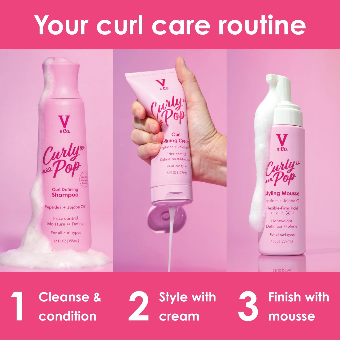 V&Co. Curly Pop Curl Defining Cream - Curl Cream for Curly Hair, Anti Frizz & Moisturizing Hair Care with Peptides & Jojoba Oil - Defines Curls Beauty & Personal Care V&CO