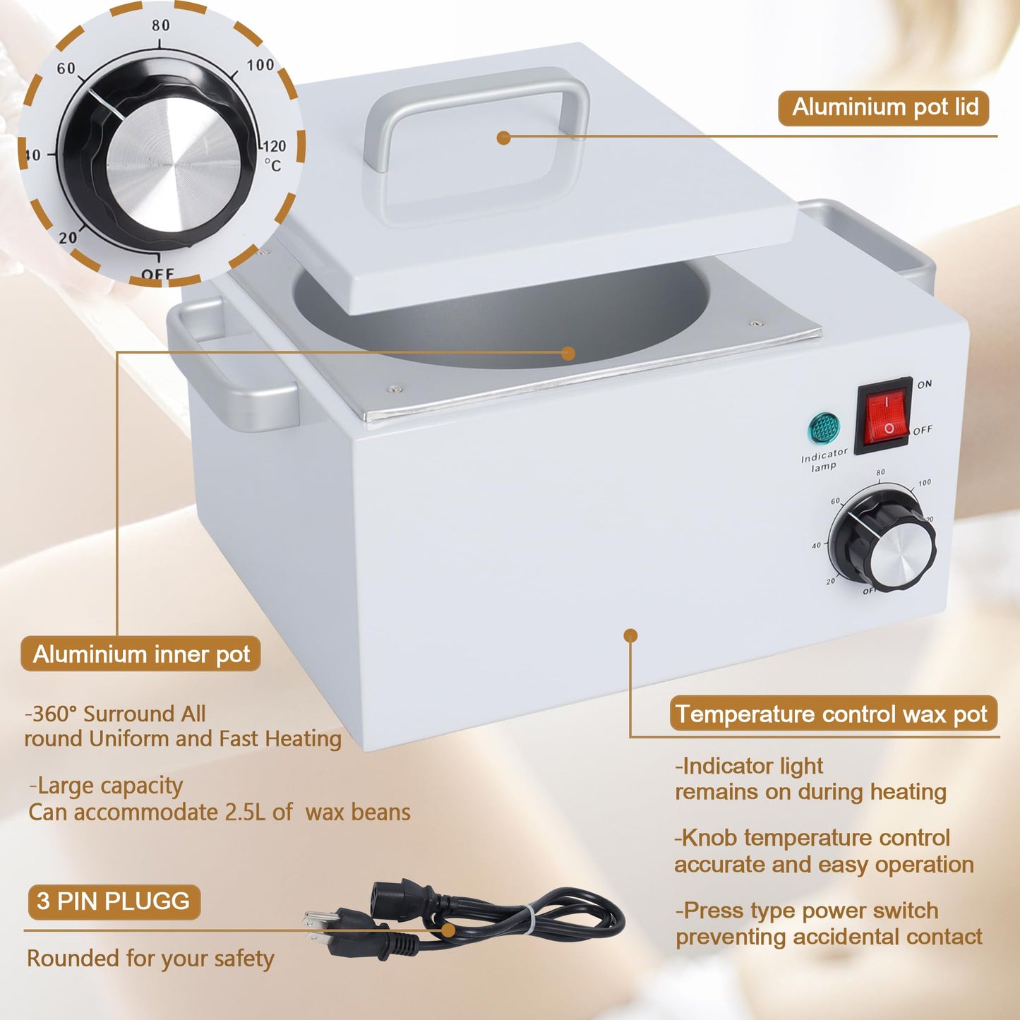 Upgrade Large Wax Warmer for Professional Hair Removal - Single Melter Heater Machine with Non-stick Pot, Facial, Body and SPA Use Beauty and Personal Care Podoy