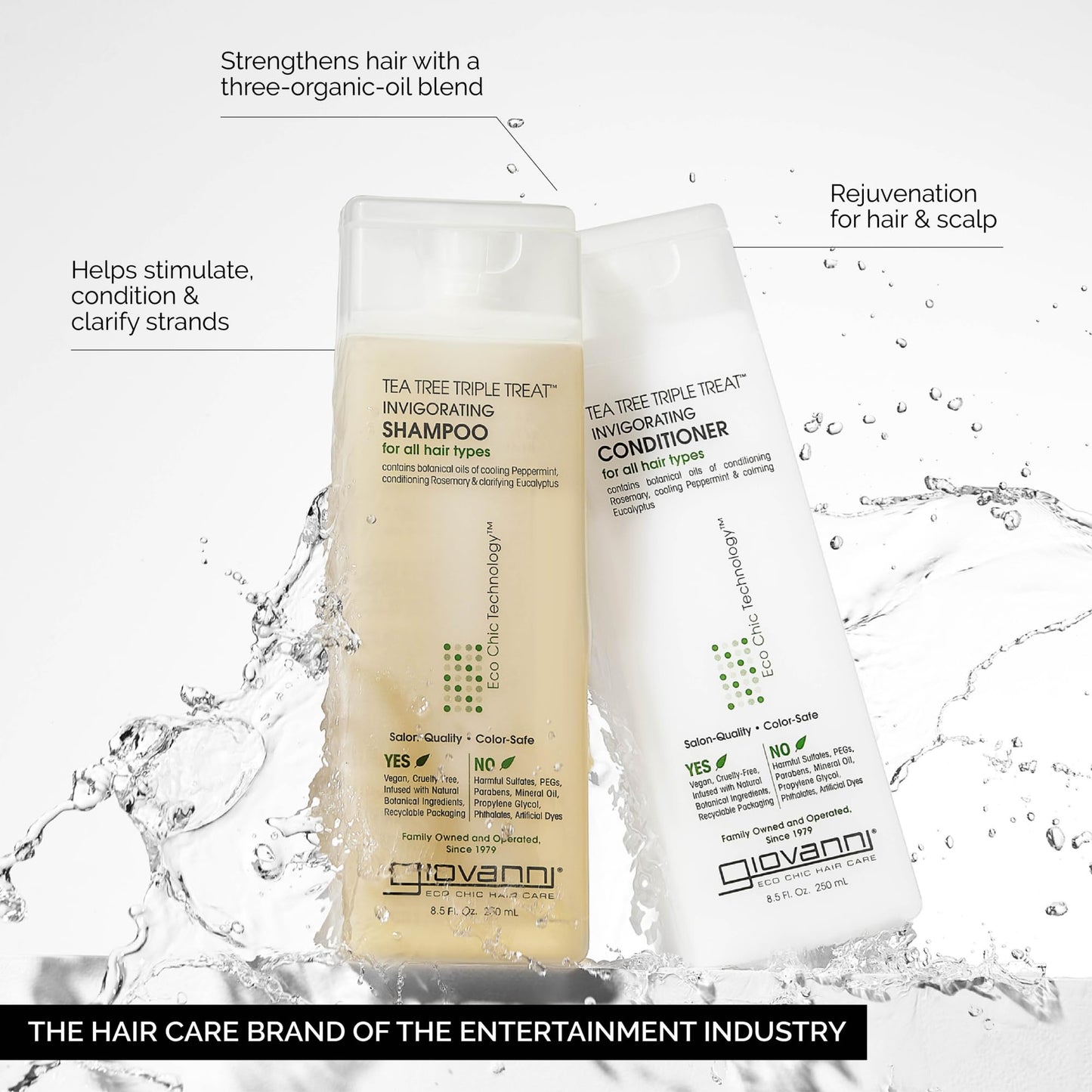 GIOVANNI Tea Tree Triple Treat Invigorating Shampoo & Conditioner Set - Cooling Peppermint, Eucalyptus, Rosemary, Helps Dry, Flaky Scalp, Salon Beauty & Personal Care GIOVANNI