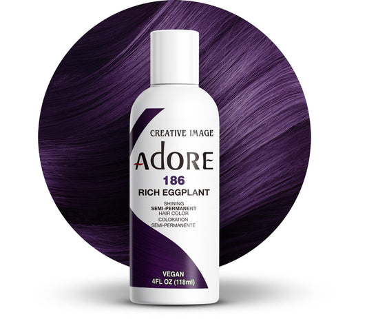 Adore Semi Permanent Hair Color (186 Rich Eggplant) | Vegan & Cruelty-Free Purple Hair Dye | No Ammonia, No Peroxide, No Alcohol | 4 Fl Oz Beauty & Personal Care Adore