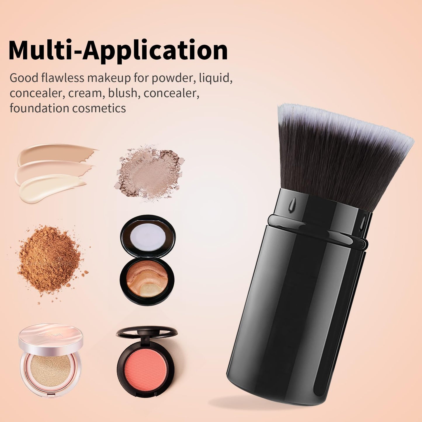 Falliny Makeup Brushes, Retractable Travel Kabuki Powder Foundation Brush, Portable Face Liquid Foundation Sunscreen Brush with Cover for Blending Beauty & Personal Care Falliny