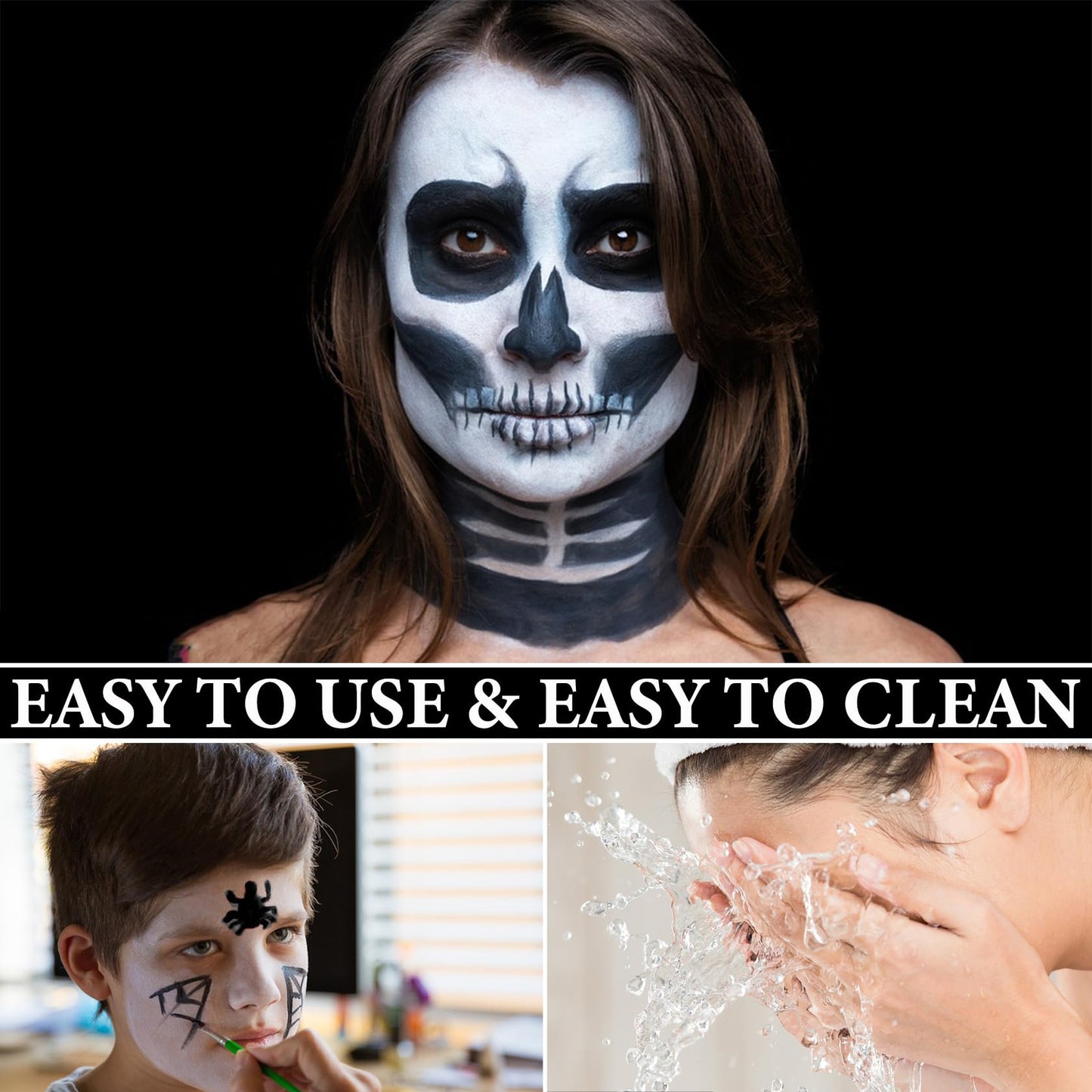 LZYLLS Halloween Face Paint Makeup Kit,Black White Face Body Paint,Special Effects Parties White Joker Cosplay Zombie Clown Costume Halloween SFX Beauty & Personal Care LZYLLS