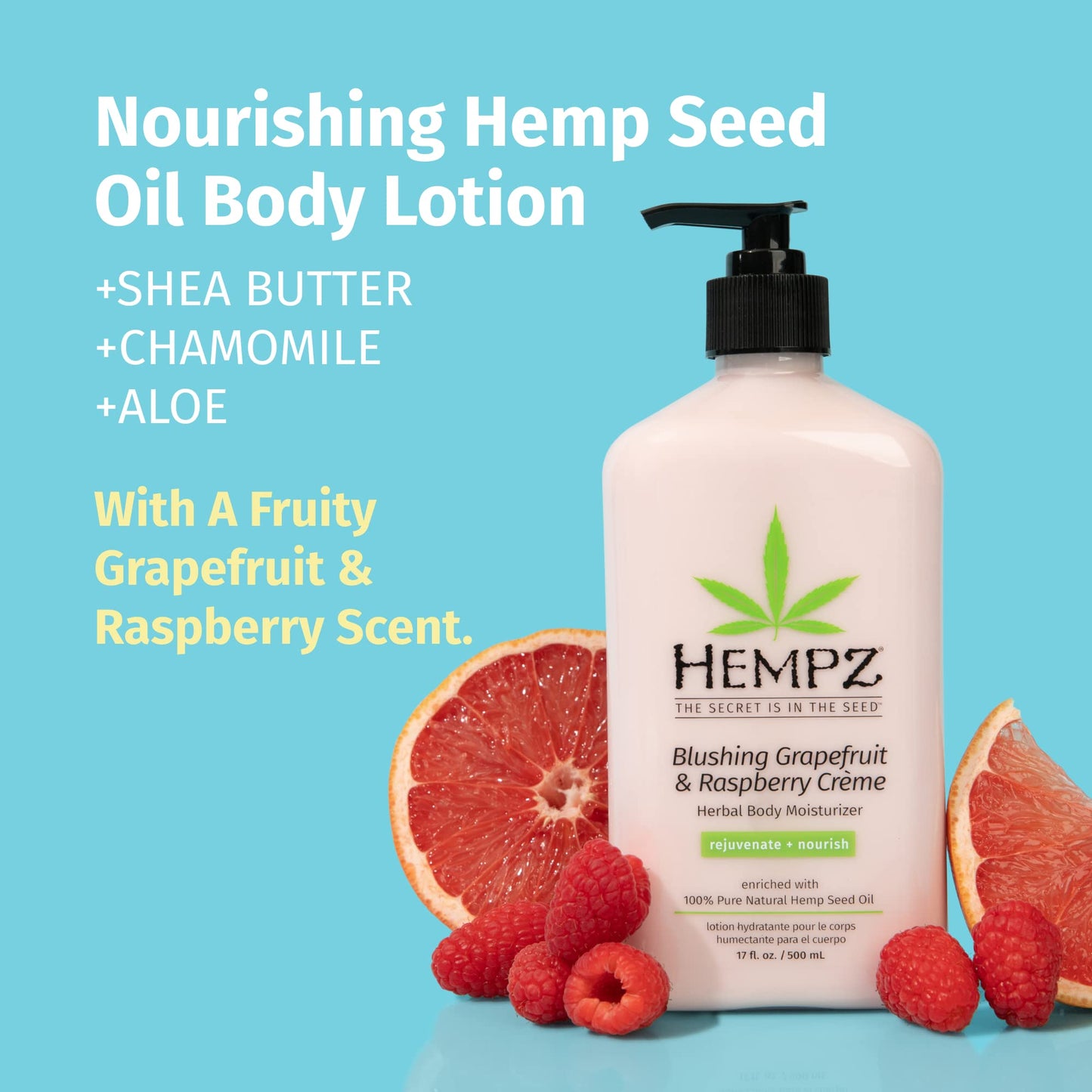 HEMPZ Body Lotion - Grapefruit & Raspberry Crème Daily Moisturizing Cream, Shea Butter Body Moisturizer - Skin Care Products, Hemp Seed Oil - Large Beauty & Personal Care Hempz