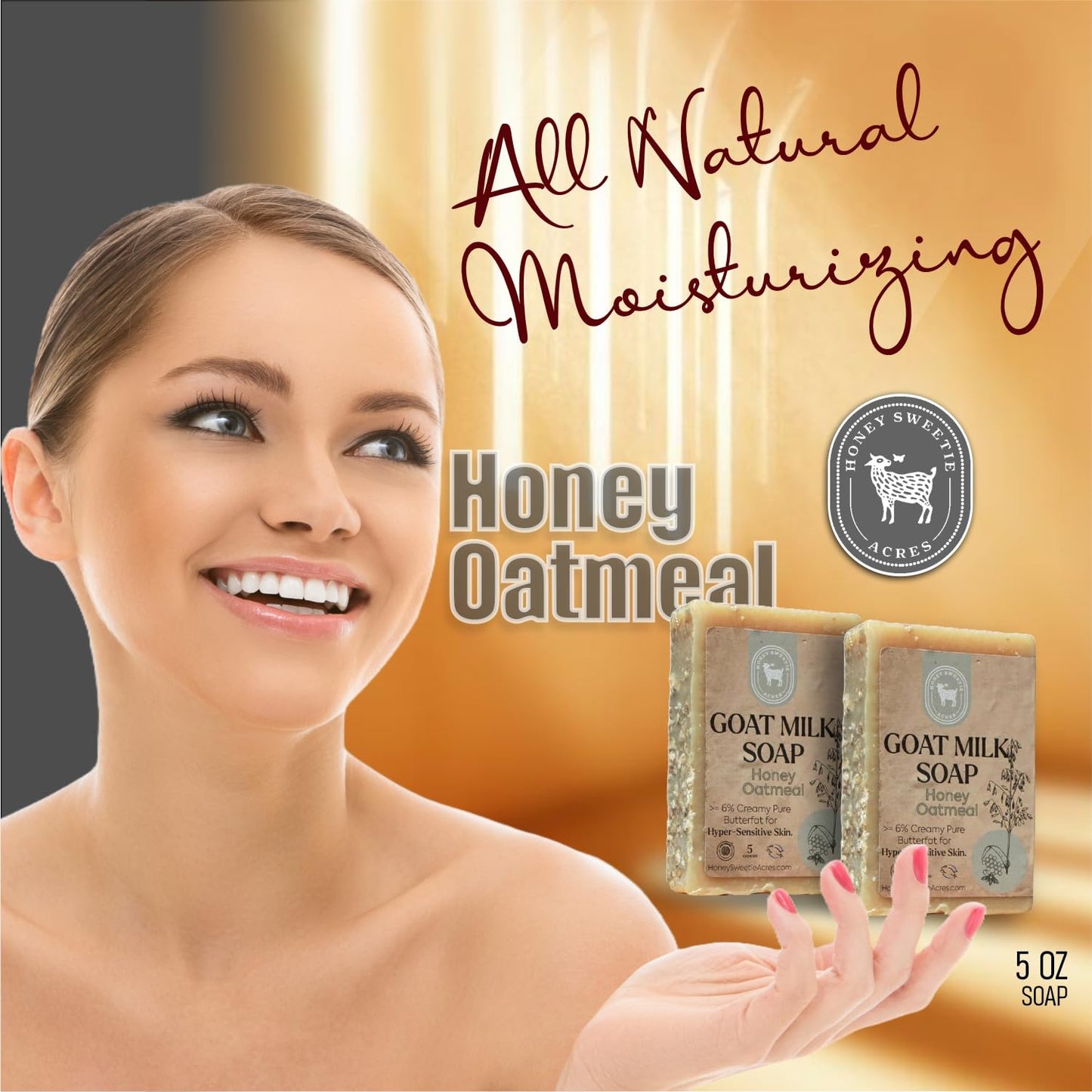Honey Sweetie Acres 2-Pack Honey Oatmeal Goat Milk Soap - Handmade 5 oz Bar, Made with Natural Ingredients, Moisturizing & Gentle, Made in the USA Beauty & Personal Care Honey Sweetie Acres
