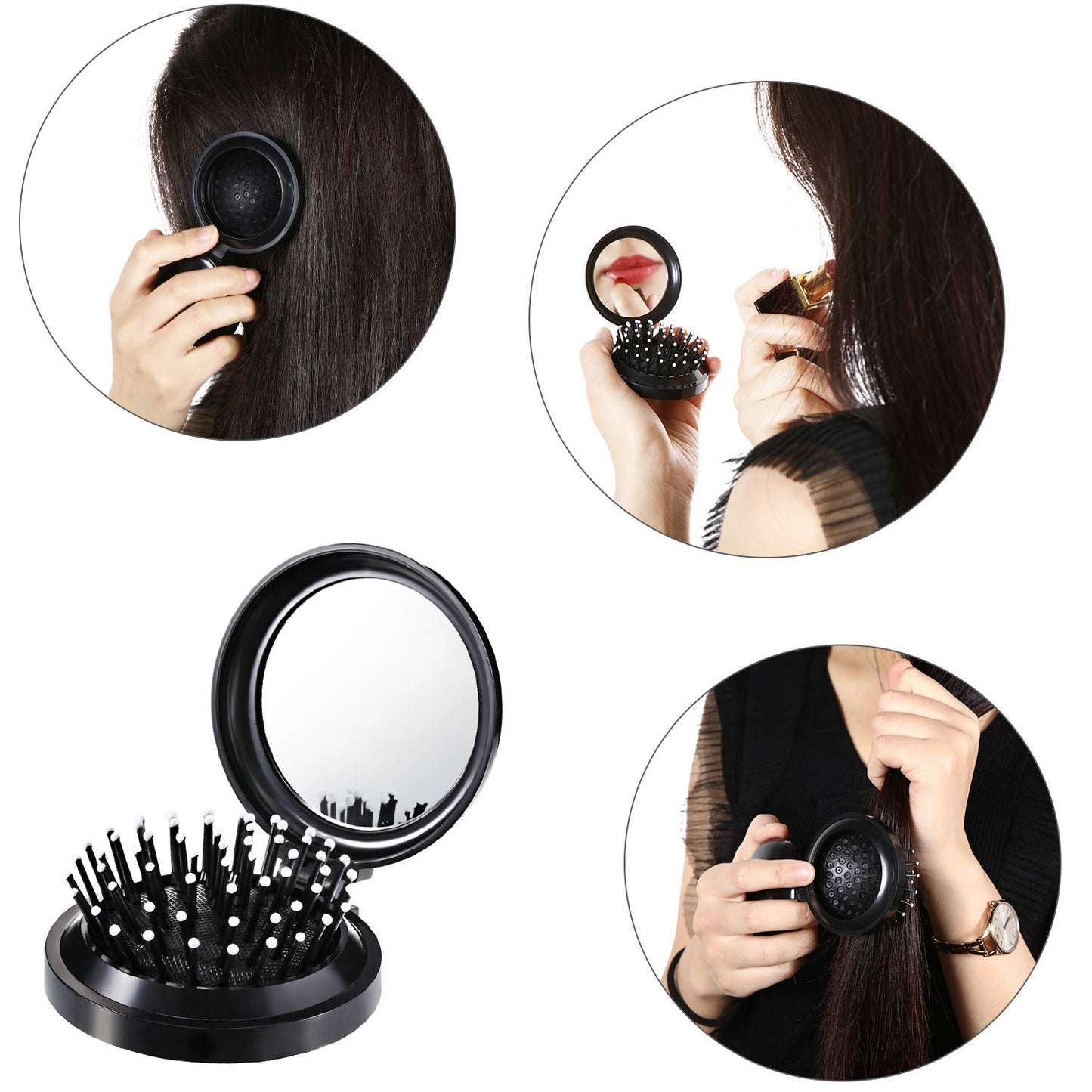 Boao 2 Pack Foldable Travel Mirror Hair Brushes Round Portable Folding Pocket Hair Brush Mini Comb Compact Travel Size Massage Comb for Men Beauty & Personal Care Boao