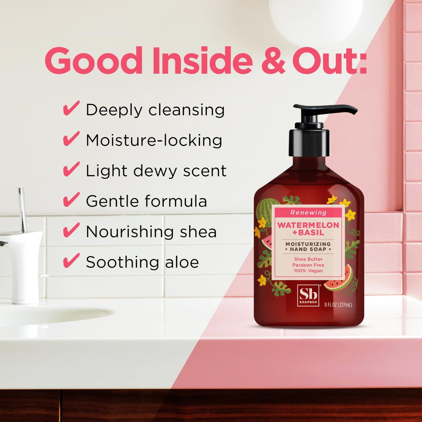 Soapbox Hand Soap Watermelon + Basil Hand Soap for Bathroom & Kitchen with Pump Dispenser, (6 Pack, 8 oz Each) Beauty & Personal Care Soapbox
