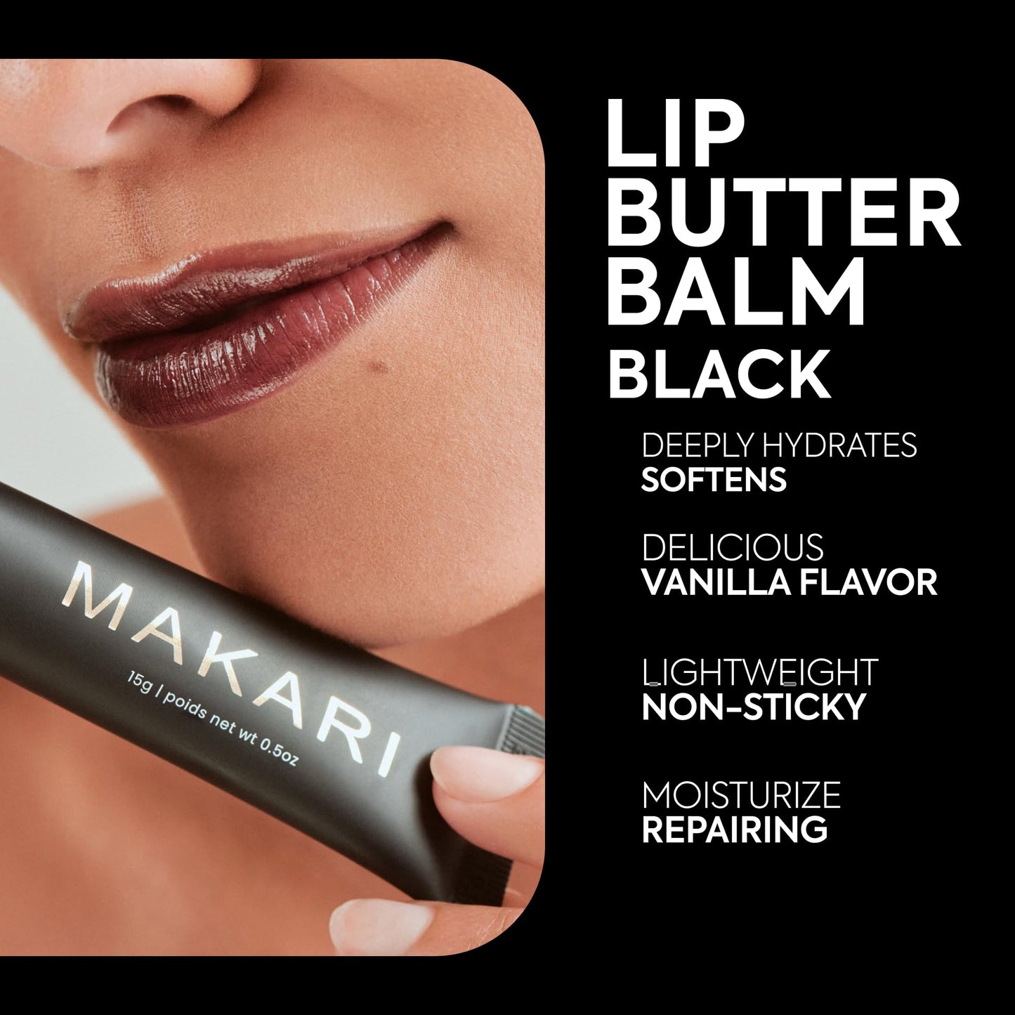 Makari Black Lip Butter Balm (0.5 oz) - Lightweight Lip Moisturizer - Non-Sticky Lip Balm for Daily Lip Care - Smooth Soft Feel - Black Flavor Beauty and Personal Care MAKARI