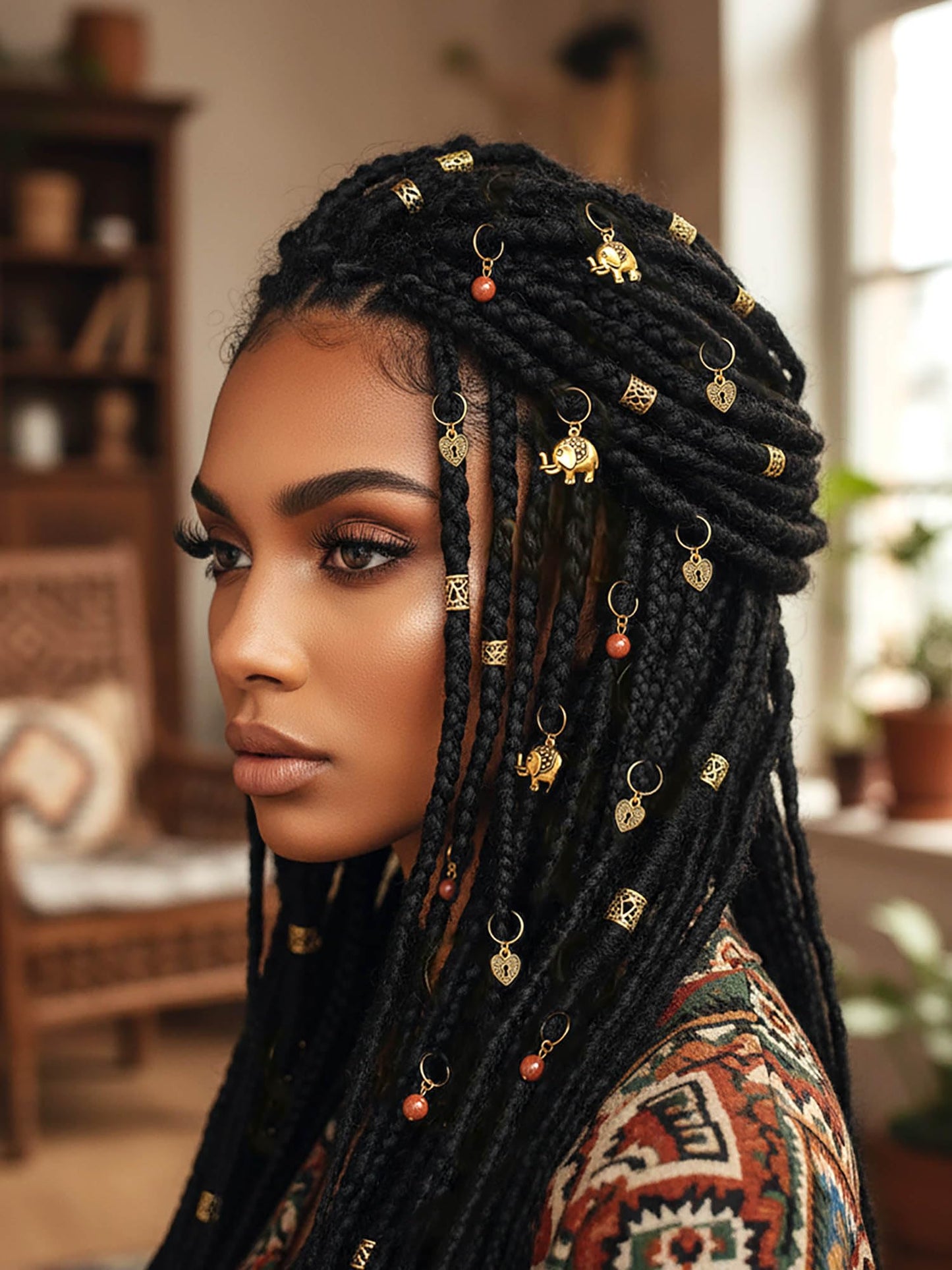 Formery Beads Dreadlock Clip Accessories Gold Elephant Box Braid Rings Heart African Hair Charms Jewelry for Black Women (13PCS) Beauty & Personal Care Formery