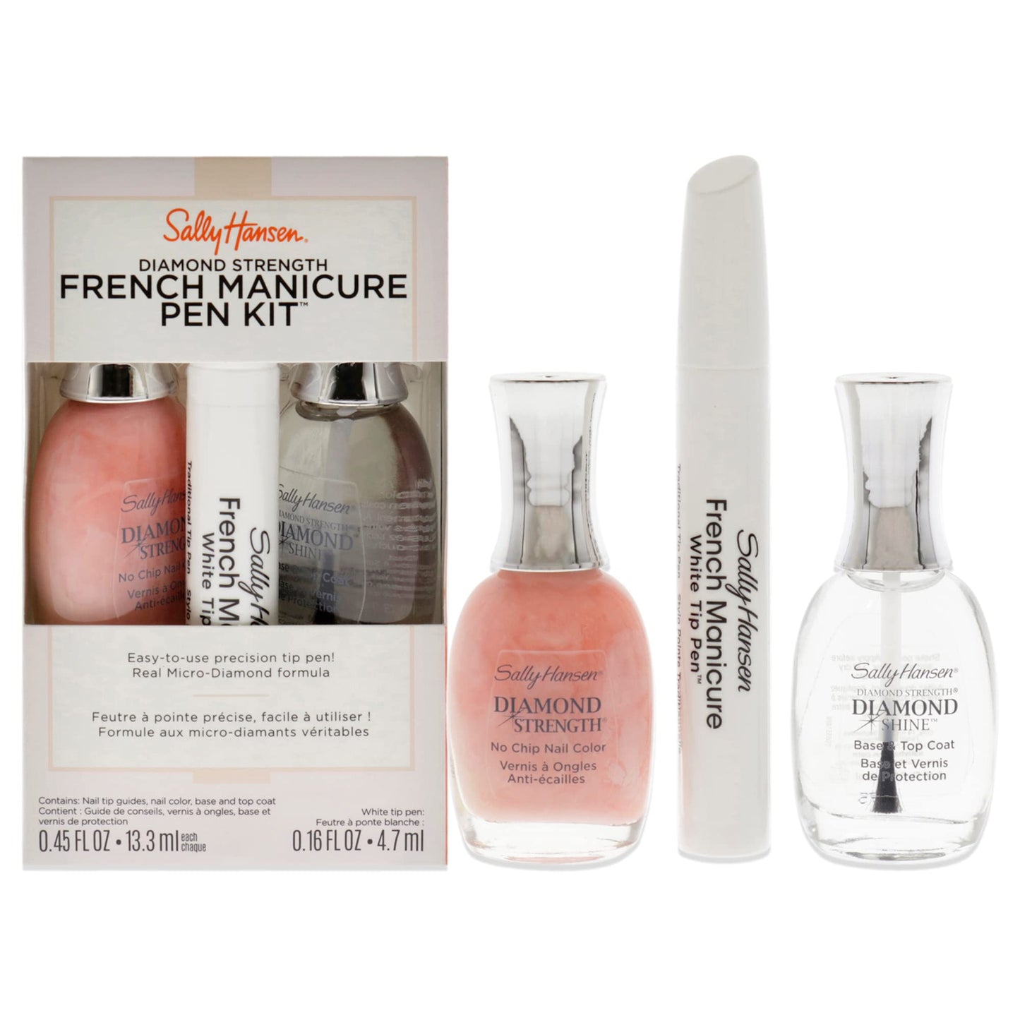 Sally Hansen Diamond Strength French Manicure Set - 45141 Ballet Bare 0.45oz Nail Polish - 3227 Ballet Bare, 0.45 Base and Top Coat, 0.16oz Precision Beauty & Personal Care Sally Hansen