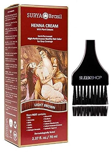 Surya Brasil All Natural HENNA Hair Color CREAM Plant Extracts, Semi-Permanent for Grey Coverage (with Brush) Brazil (LIGHT BROWN) Beauty & Personal Care Surya Brasil