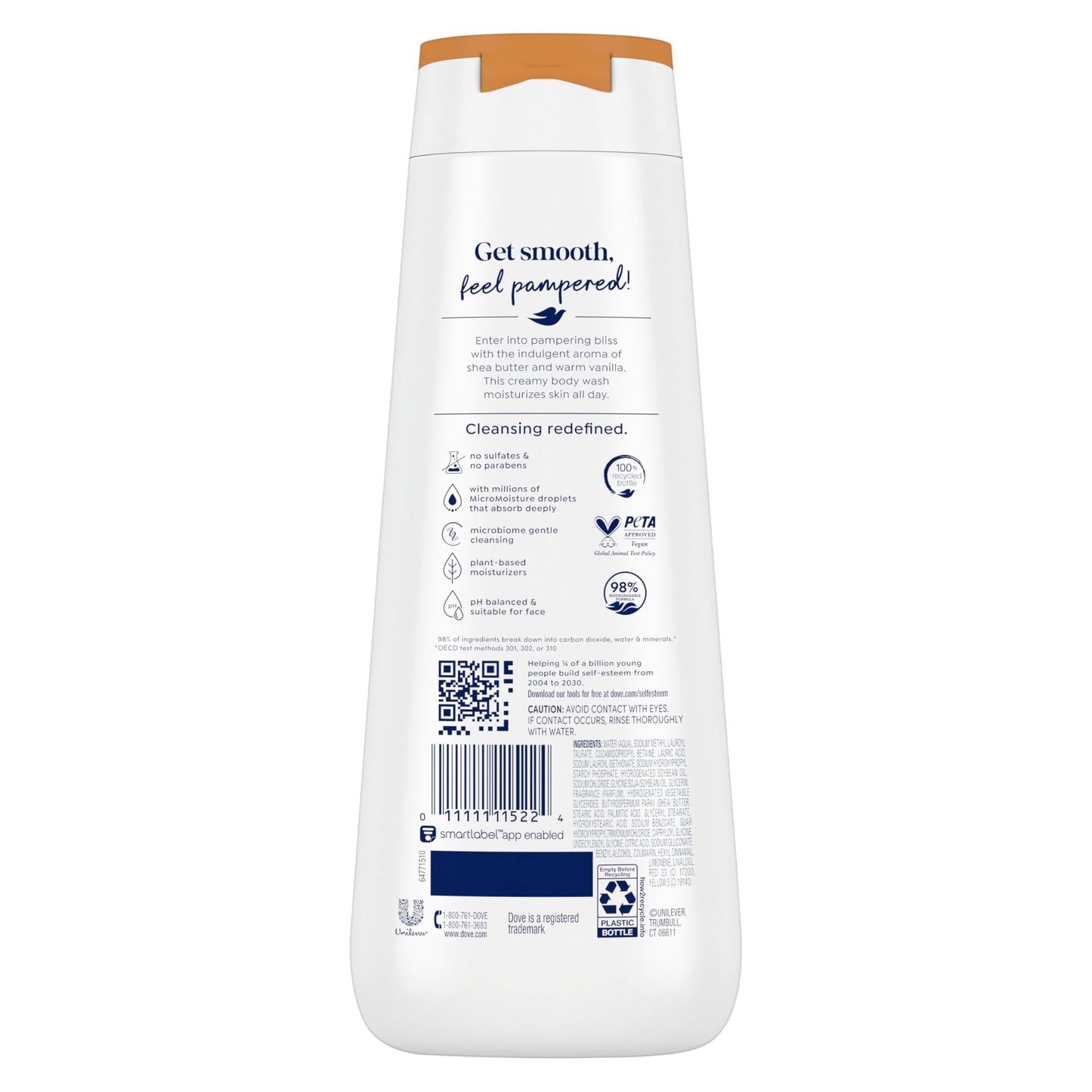 Dove Body Wash Pamper Shea Butter & Vanilla for 24hr Lotion-Soft Skin Moisturizing Skin Cleanser with No Sulfates No Parabens 20 oz Beauty & Personal Care Dove