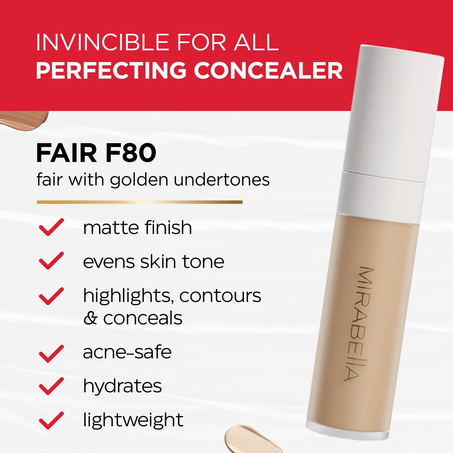 Mirabella Invincible For All Perfecting Under Eye Concealer Full Coverage - Hydrating Makeup Concealer for Dark Circles, Fine Lines & Wrinkles Beauty & Personal Care Mirabella