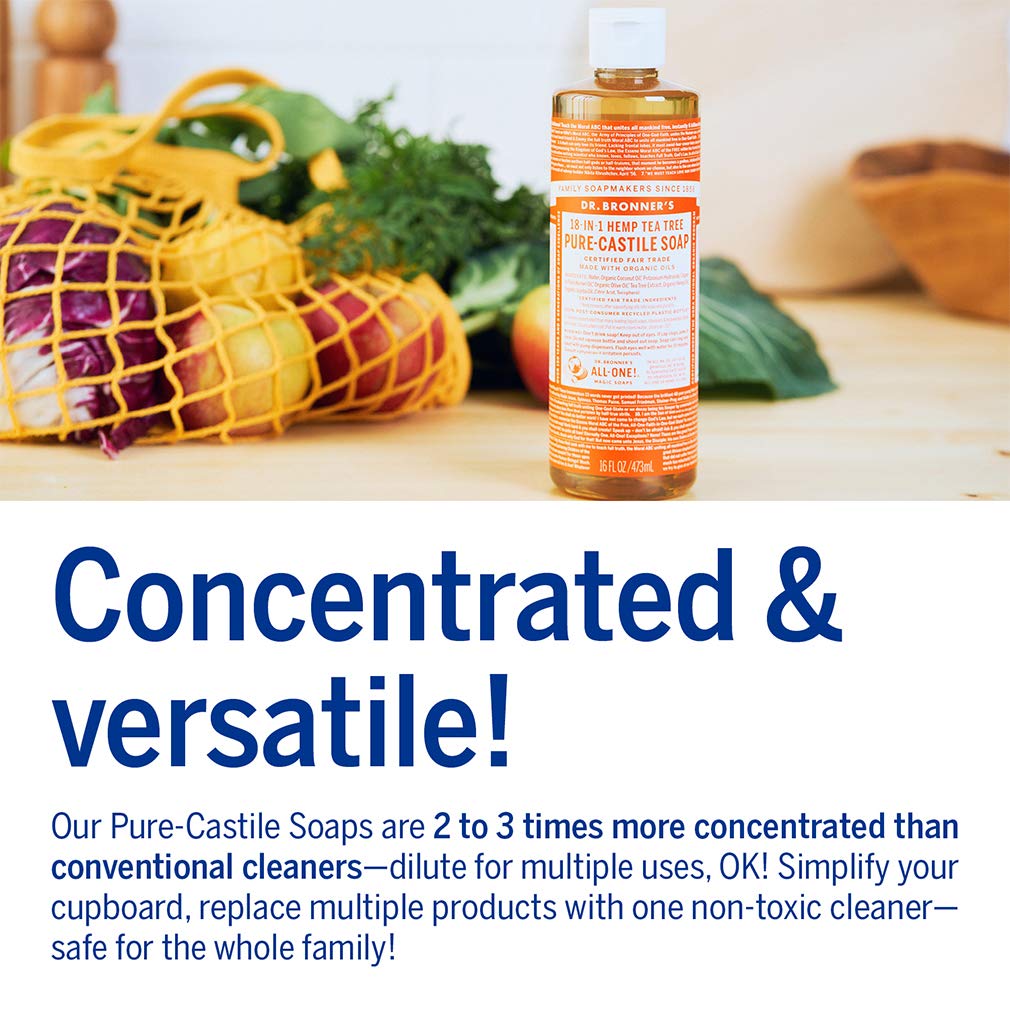 Dr. Bronner’s - Pure-Castile Liquid Soap (Tea Tree, 16 ounce) - Made with Organic Oils, 18-in-1 Uses: Acne-Prone Skin, Dandruff, Laundry, Pets Beauty & Personal Care Dr. Bronner's