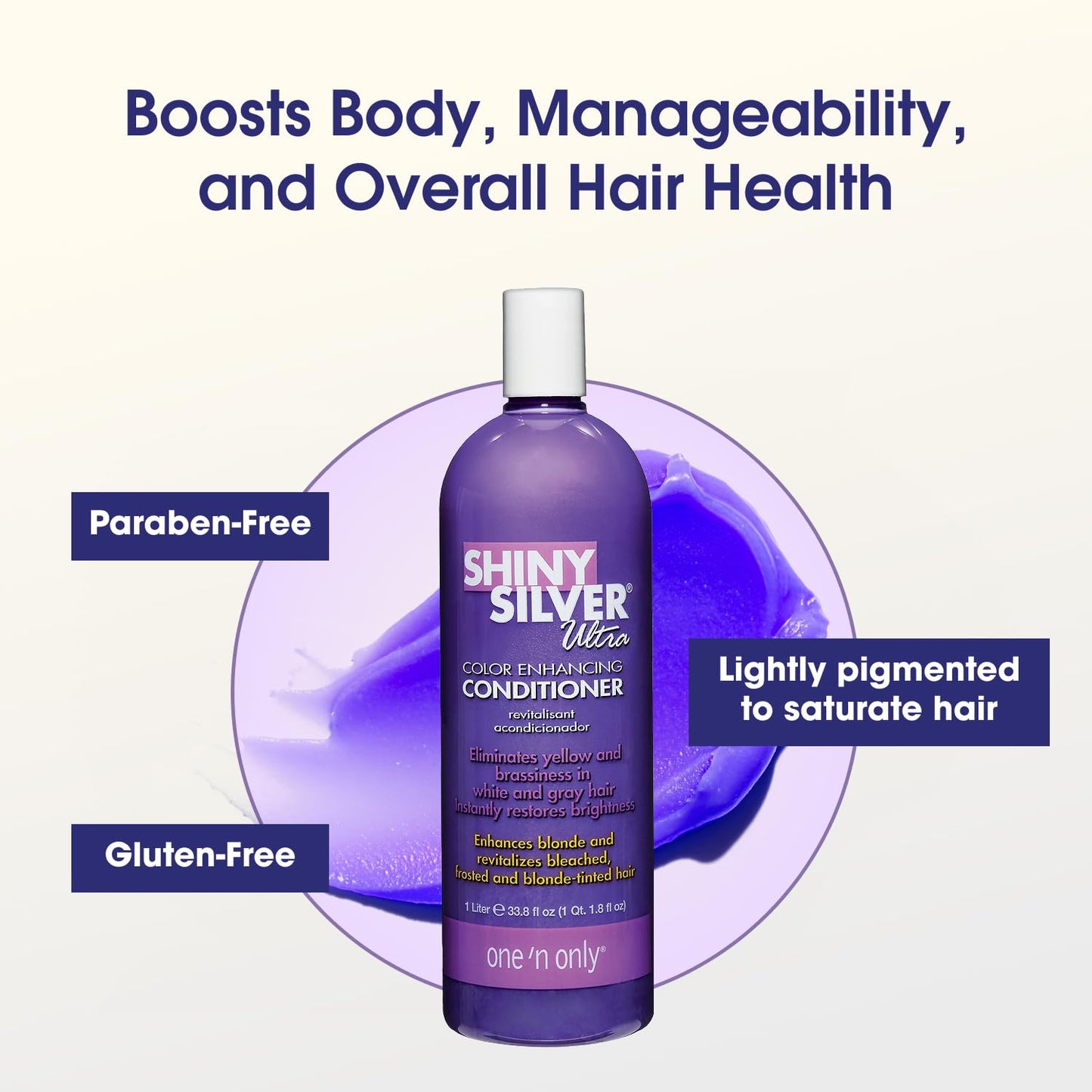 One 'n Only Shiny Silver Color Enhancing Conditioner for Women - Purple Conditioner to Neutralize Yellow & Brassy Tones - Restores Shine & Moisture Beauty & Personal Care One 'N Only