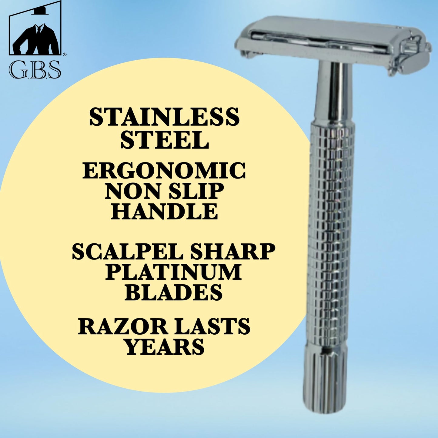 G.B.S Shaving Gift Set, Long Handle Double Edge Safety Razor, Alum Aftershave Block, Chrome Bowl with Natural Shave Soap, Shaving Brush Grooming Kit Beauty and Personal Care G.B.S