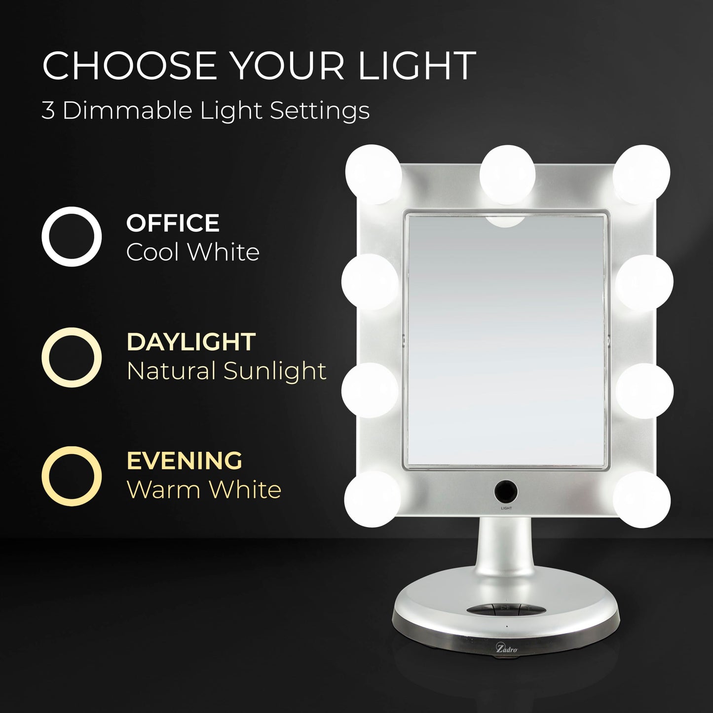 Zadro Melrose LED Variable 3-Color Lighted Dual-Sided 5X/1X Magnification Bluetooth Vanity Beauty Makeup Hollywood-Style Mirror, Satin Nickel Beauty & Personal Care Zadro