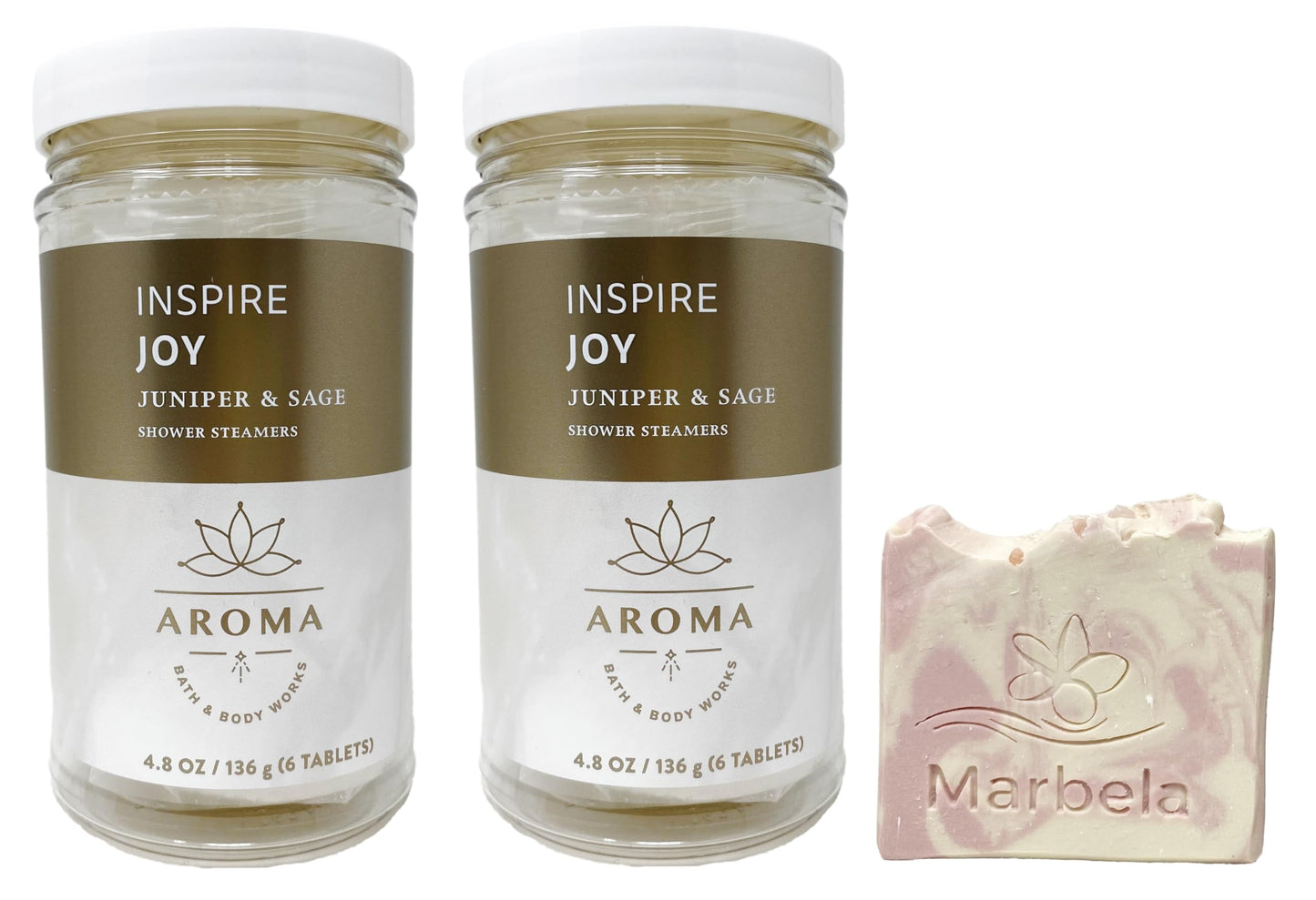 Bath & Body Works Aroma Inspire Joy Juniper & Sage Gift Set of 2 Shower Steamers with a Himalayan Salts Springs Sample Bar Soap Beauty and Personal Care Bath & Body Works